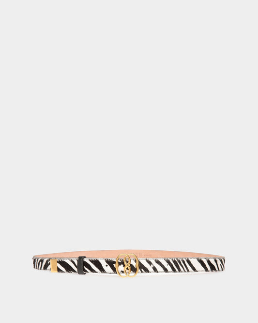 Emblem | Women's Fixed Belt | White And Black Leather | Bally | Still Life Front
