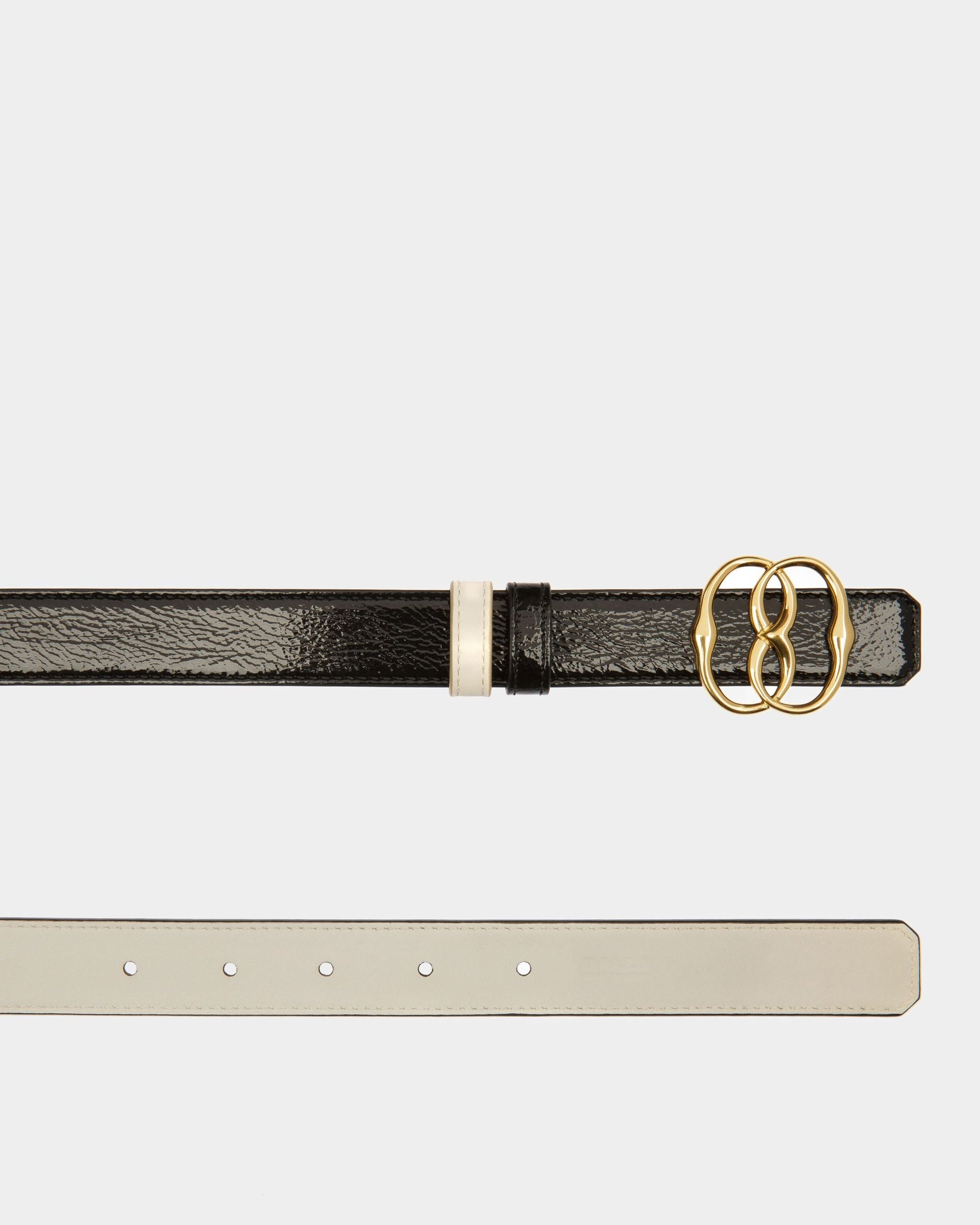 Emblem 25 | Women's Fixed And Reversible Belt | Black Leather | Bally | Still Life Detail