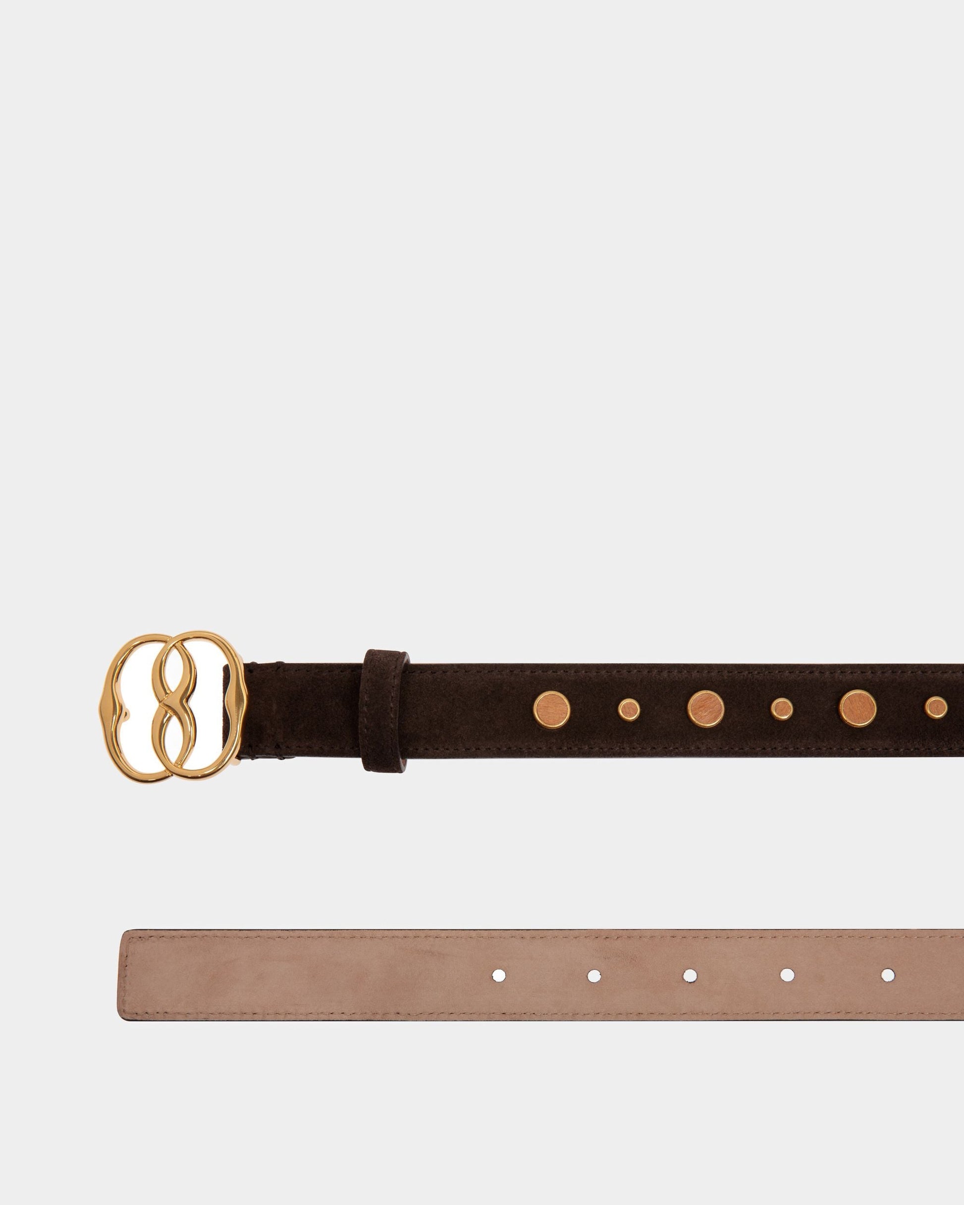 Emblem | Women's Fixed Belt | Brown Leather | Bally | Still Life Detail