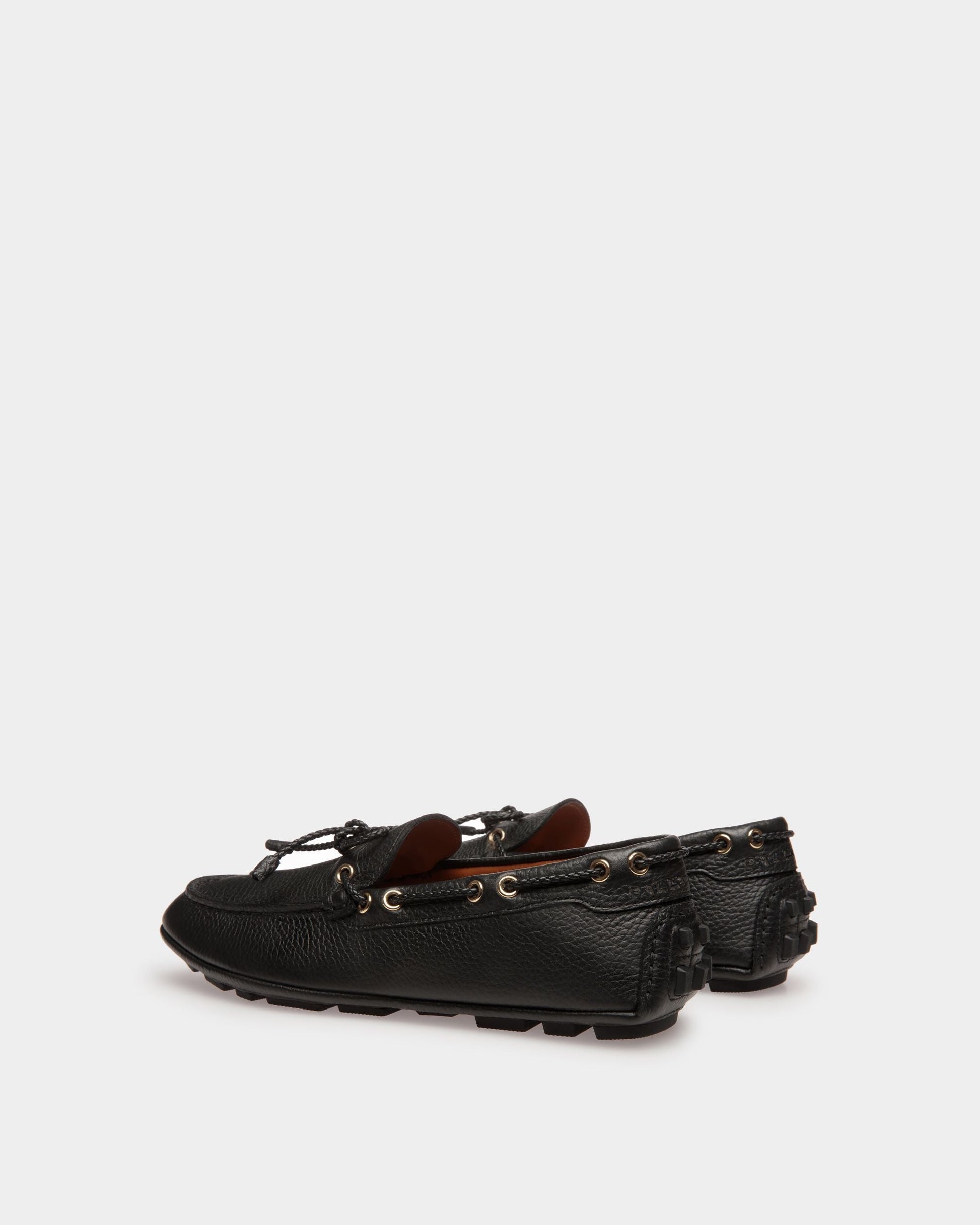 Kyan | Women's Drivers | Black Leather | Bally | Still Life 3/4 Back
