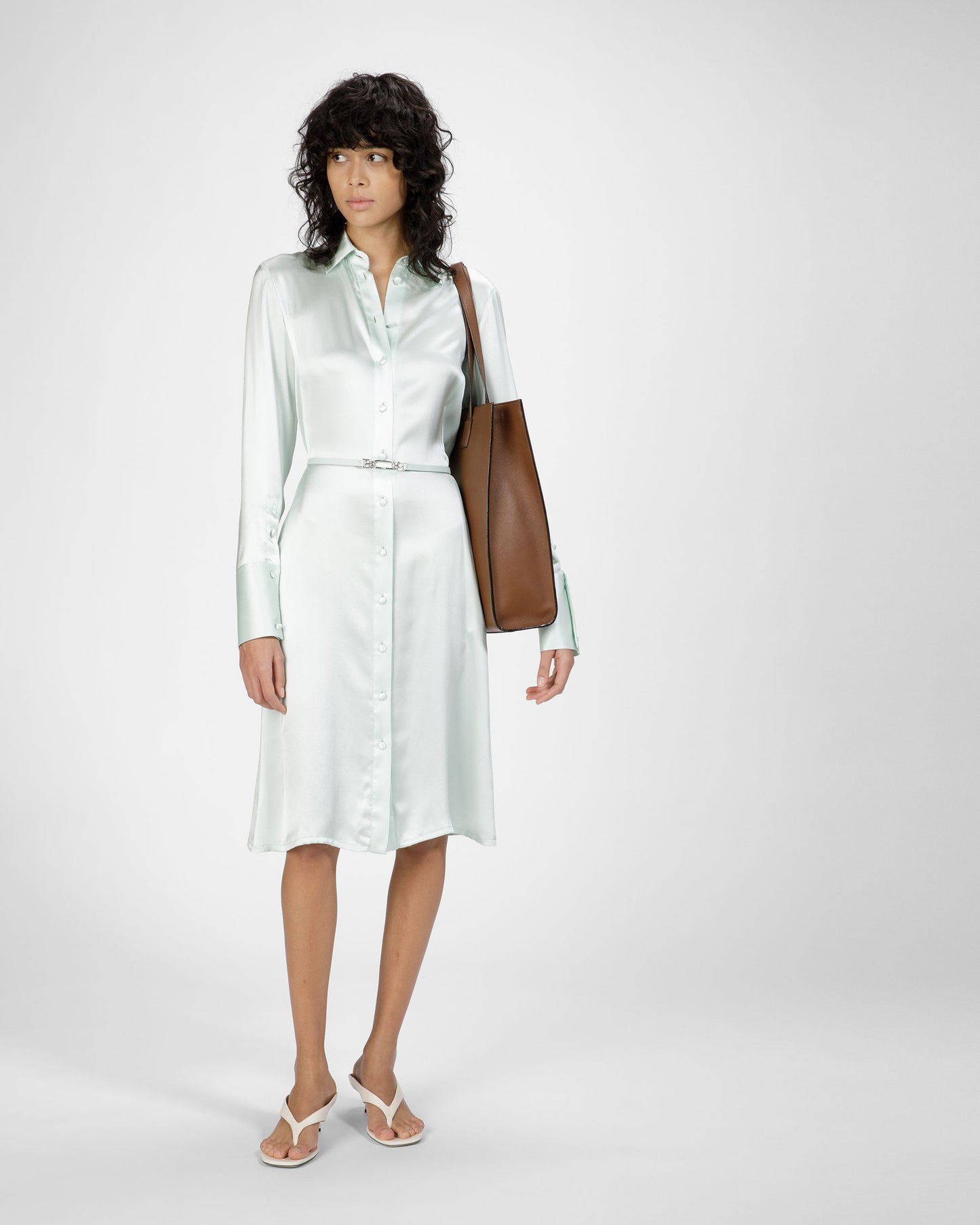Silk Shirt Dress In Light Blue
