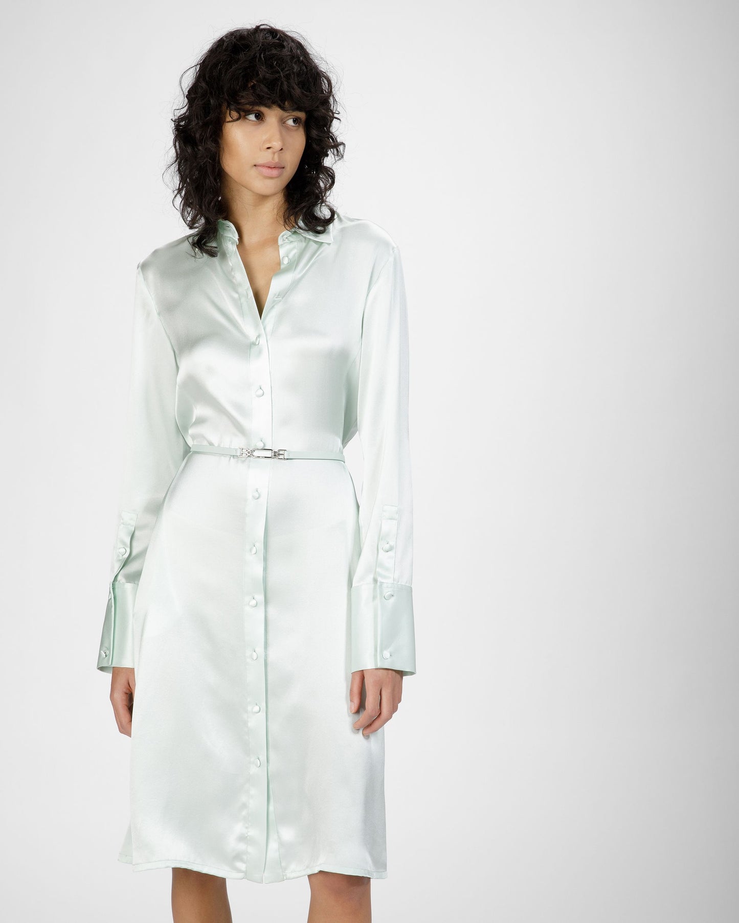 Silk Shirt Dress In Light Blue
