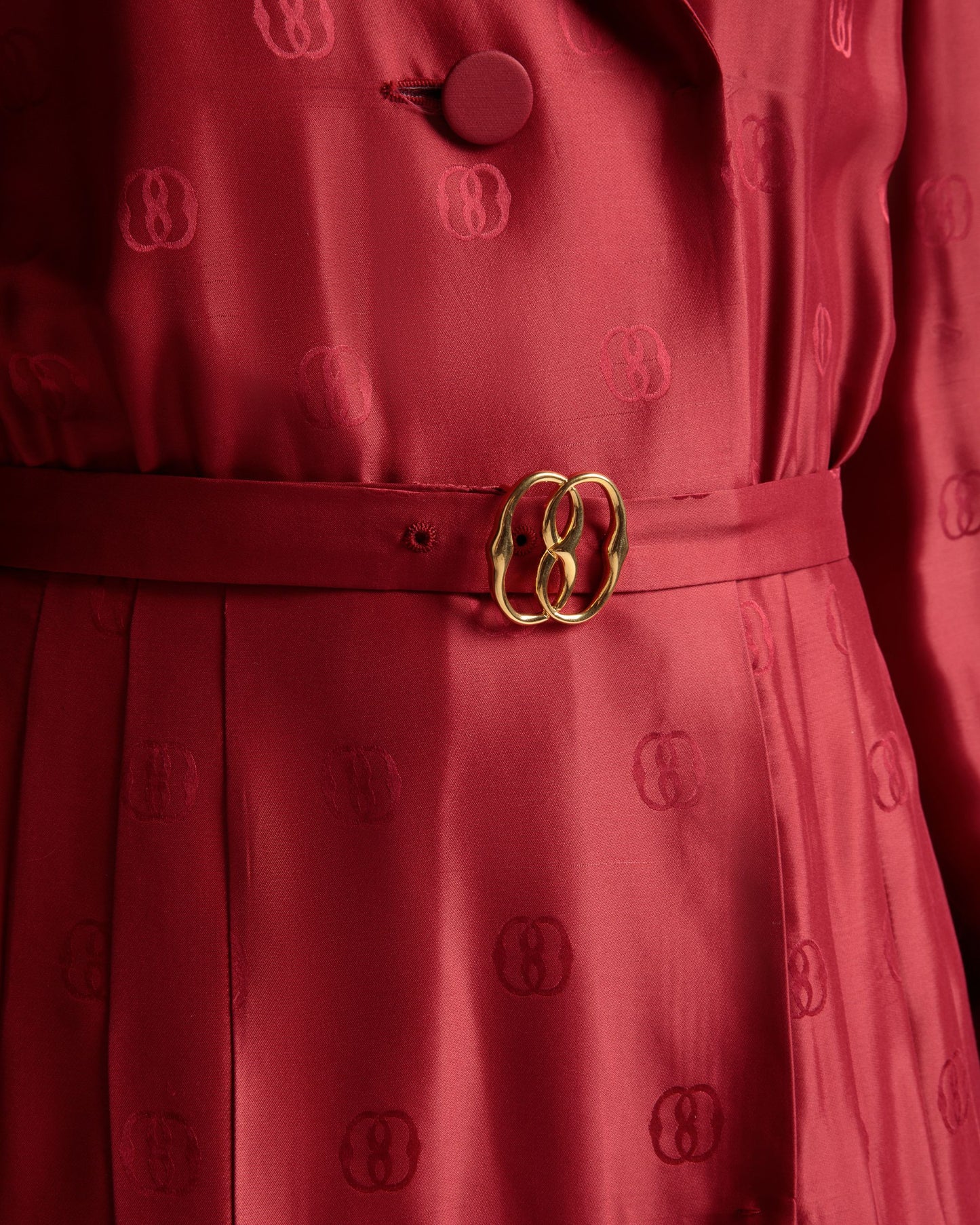 Emblem Belted Dress | Women's Dress | Deep Ruby Silk | Bally | On Model Detail