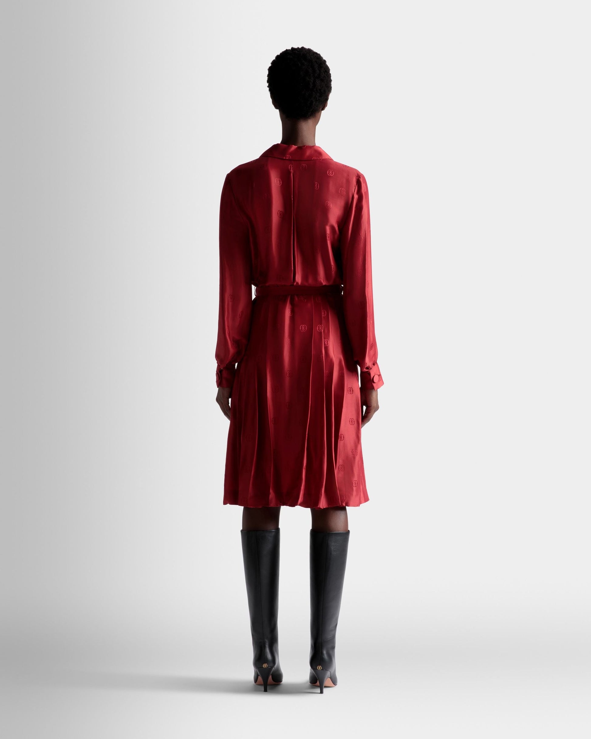 Emblem Belted Dress | Women's Dress | Deep Ruby Silk | Bally | On Model Back
