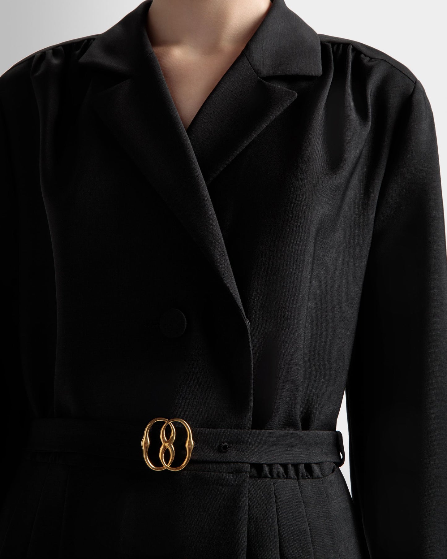 Emblem Belted Dress | Women's Dress |Black Mohair Mix | Bally | On Model Detail