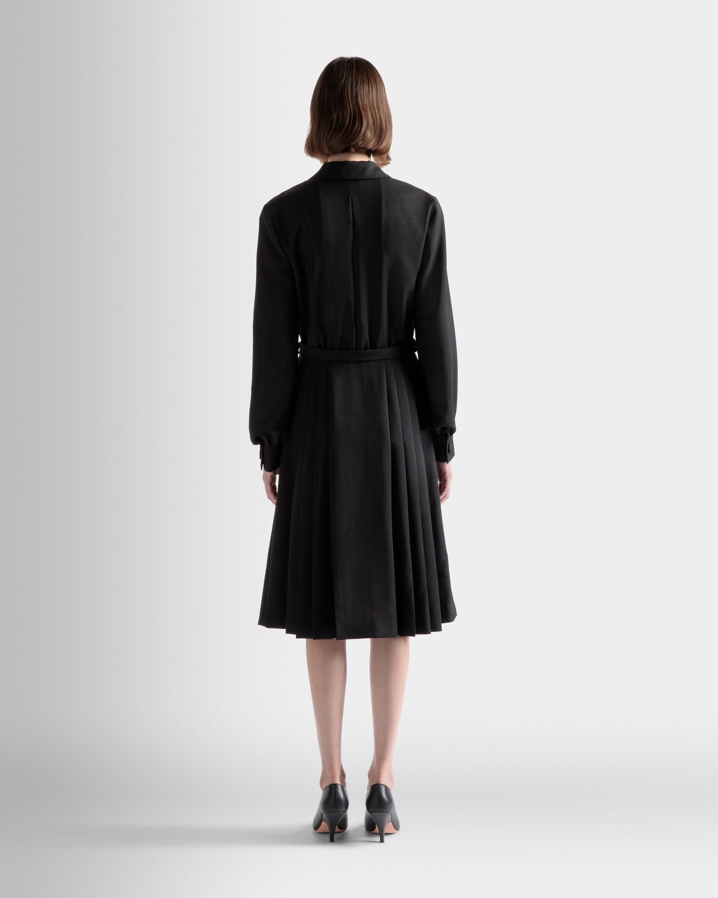 Emblem Belted Dress | Women's Dress |Black Mohair Mix | Bally | On Model Back
