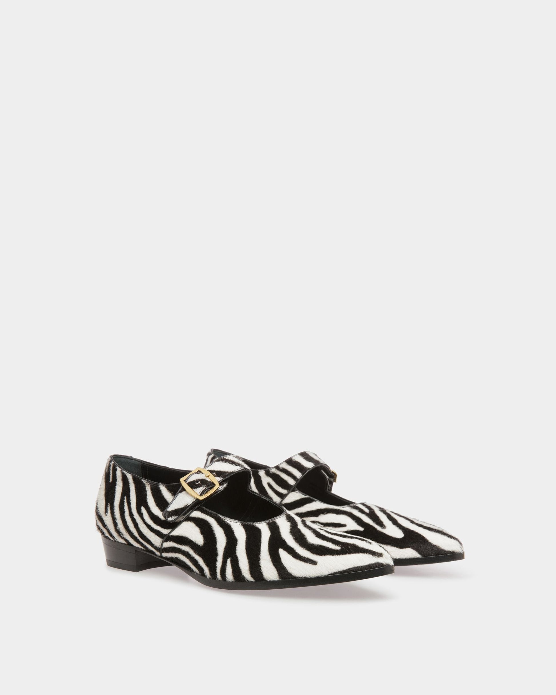 Gerwin | Women's Flats | White And Black Haircalf Leather | Bally | Still Life 3/4 Front