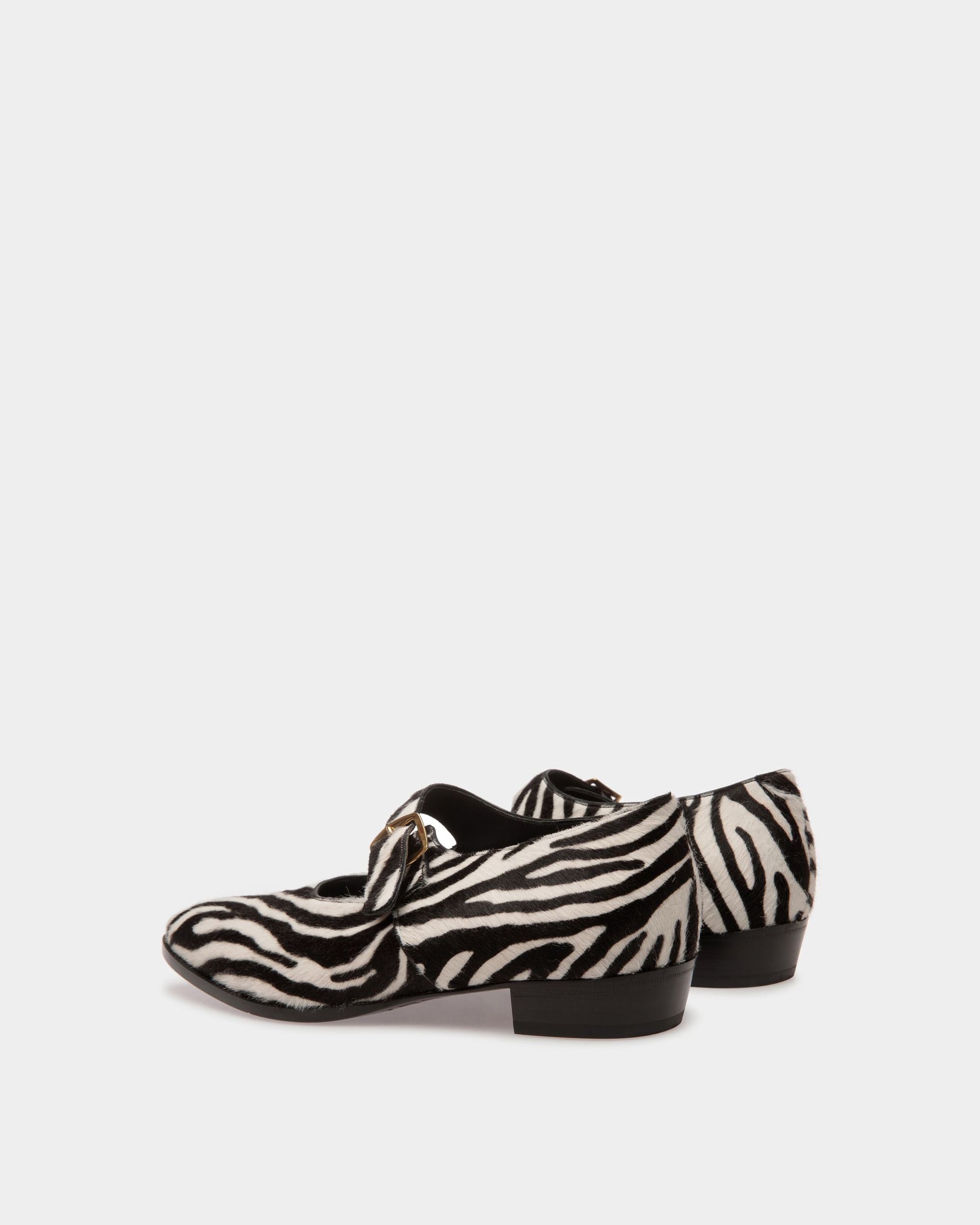 Gerwin | Women's Flats | White And Black Haircalf Leather | Bally | Still Life 3/4 Back