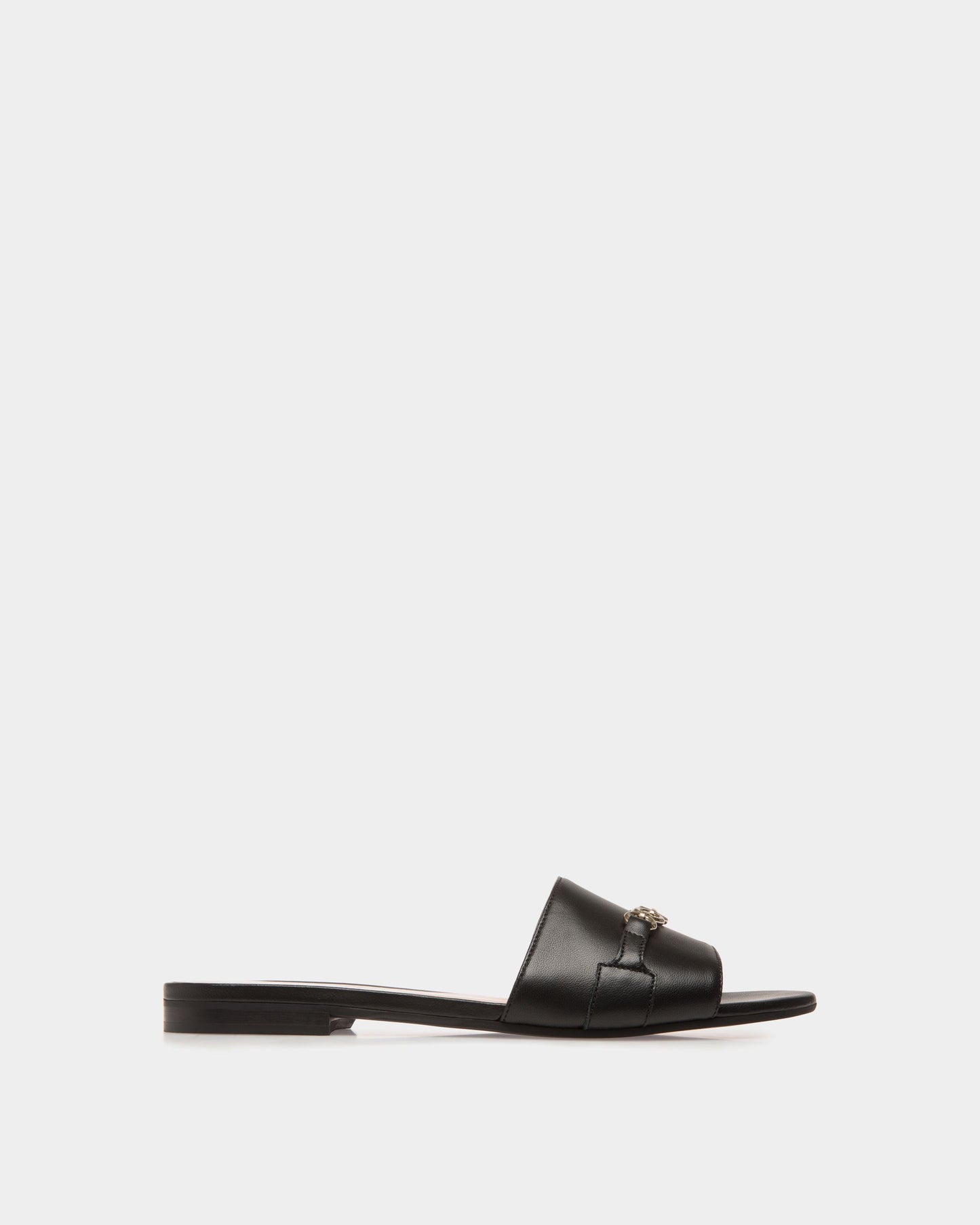 Slide Sandal in Black Leather