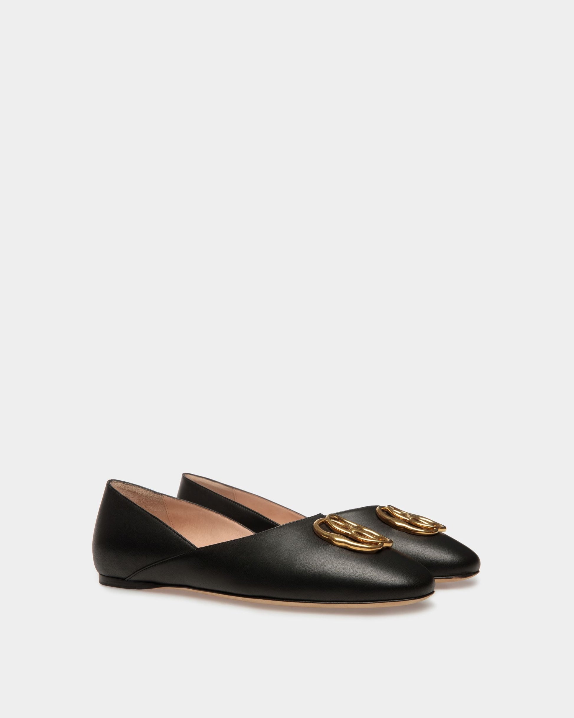 Gerry | Women's Flats | Black Leather | Bally | Still Life 3/4 Front