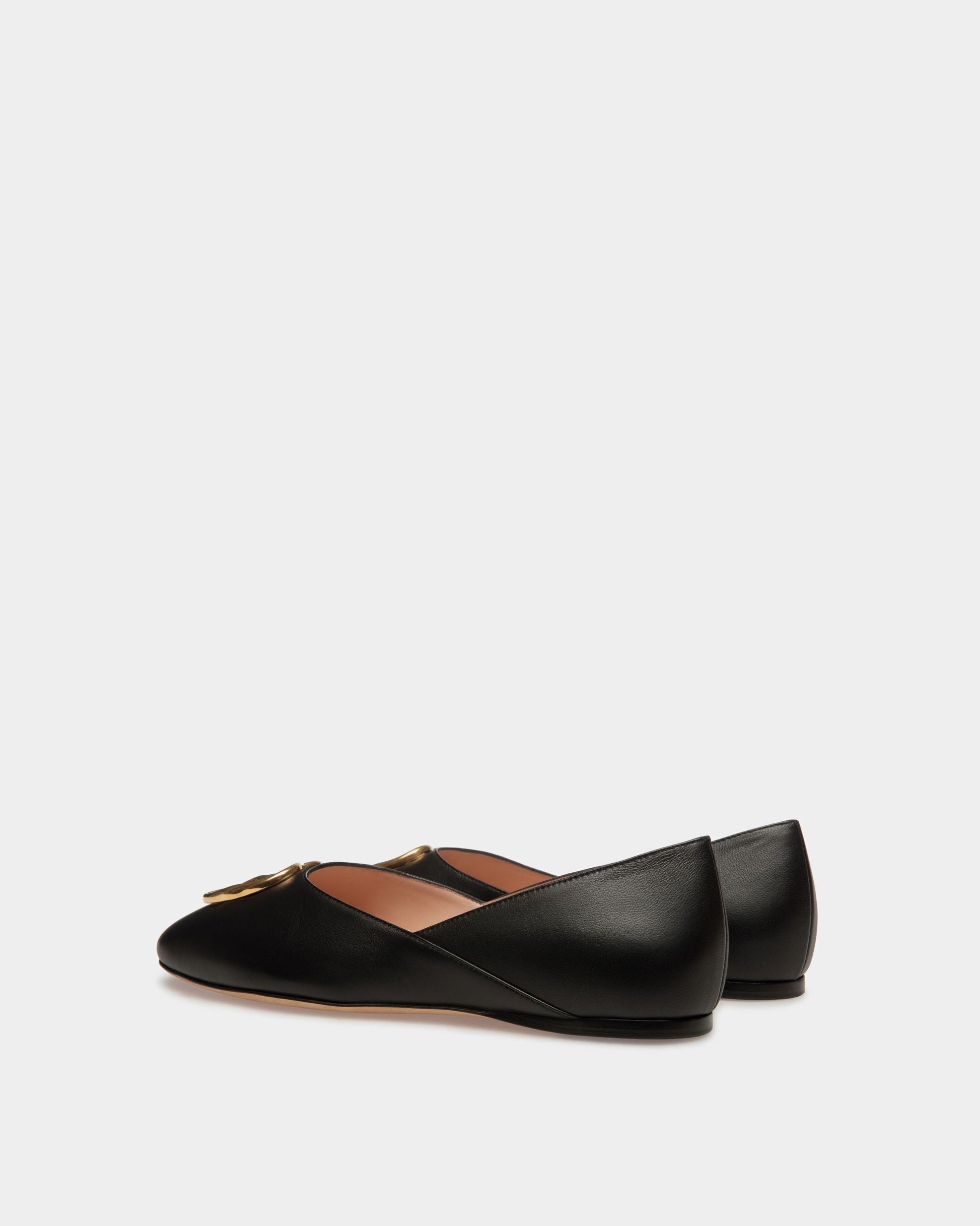 Gerry | Women's Flats | Black Leather | Bally | Still Life 3/4 Back