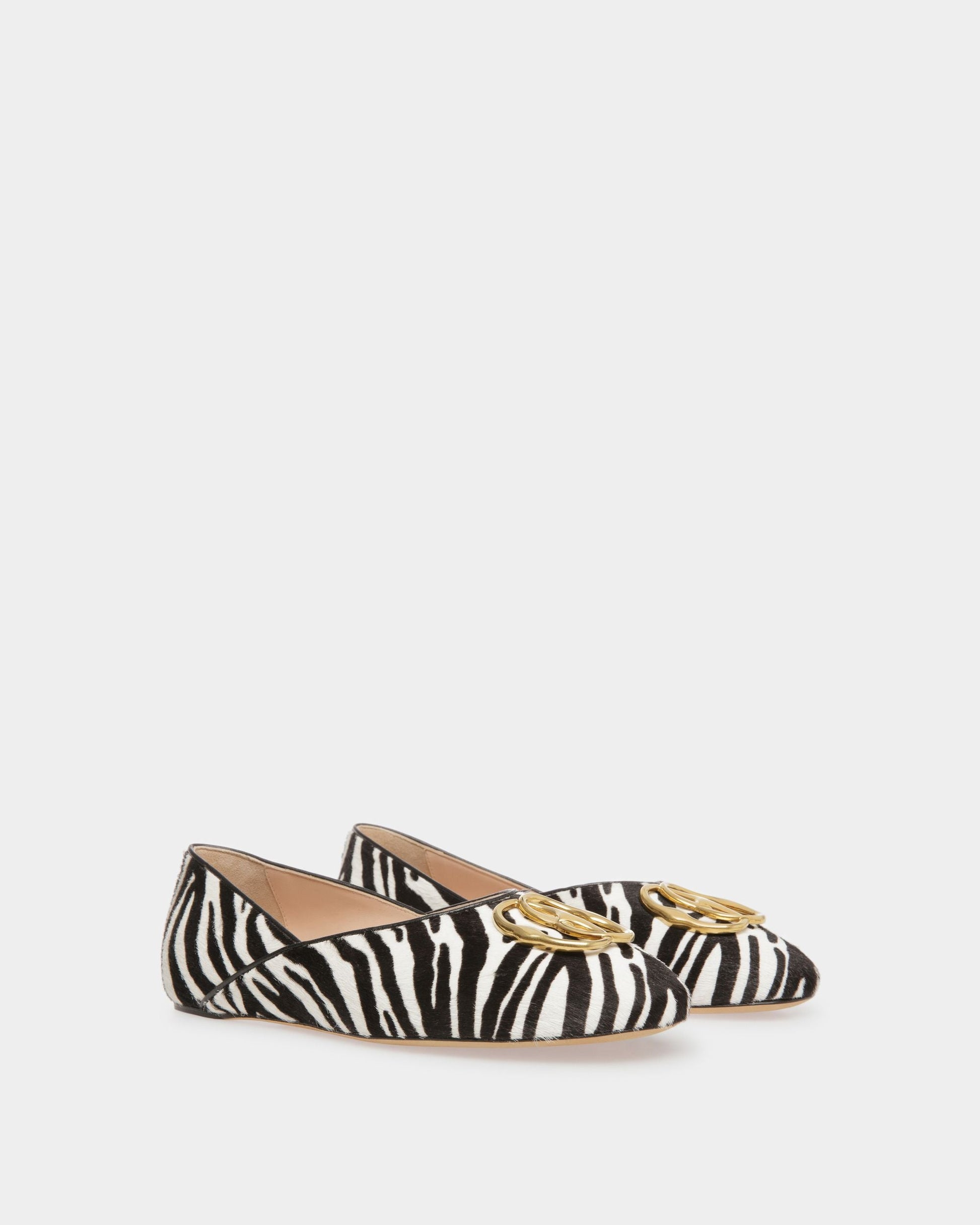 Gerry | Women's Flats | Black And White Leather | Bally | Still Life 3/4 Front