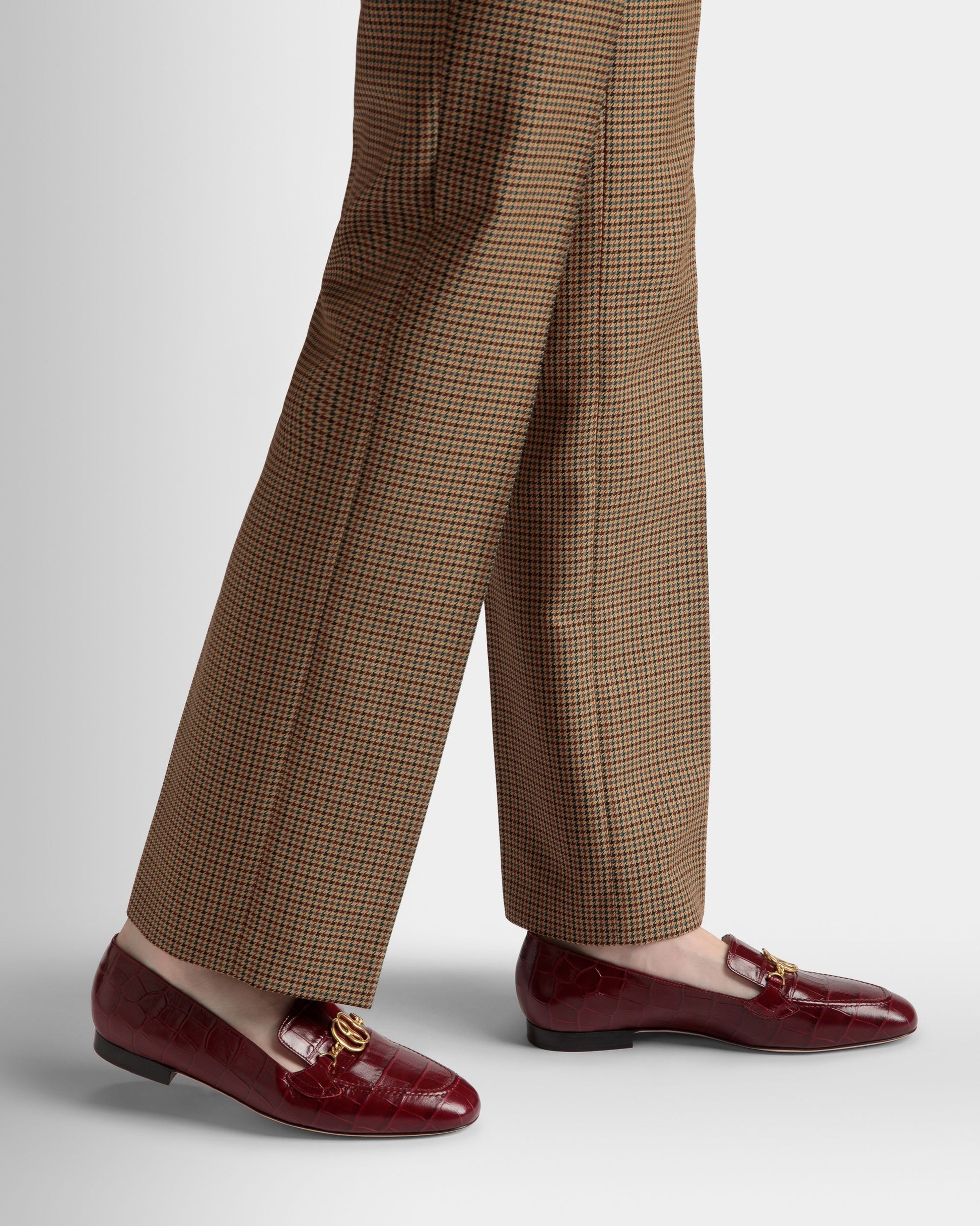 Obrien | Women's Flats |Burgundy Leather | Bally | On Model Close Up