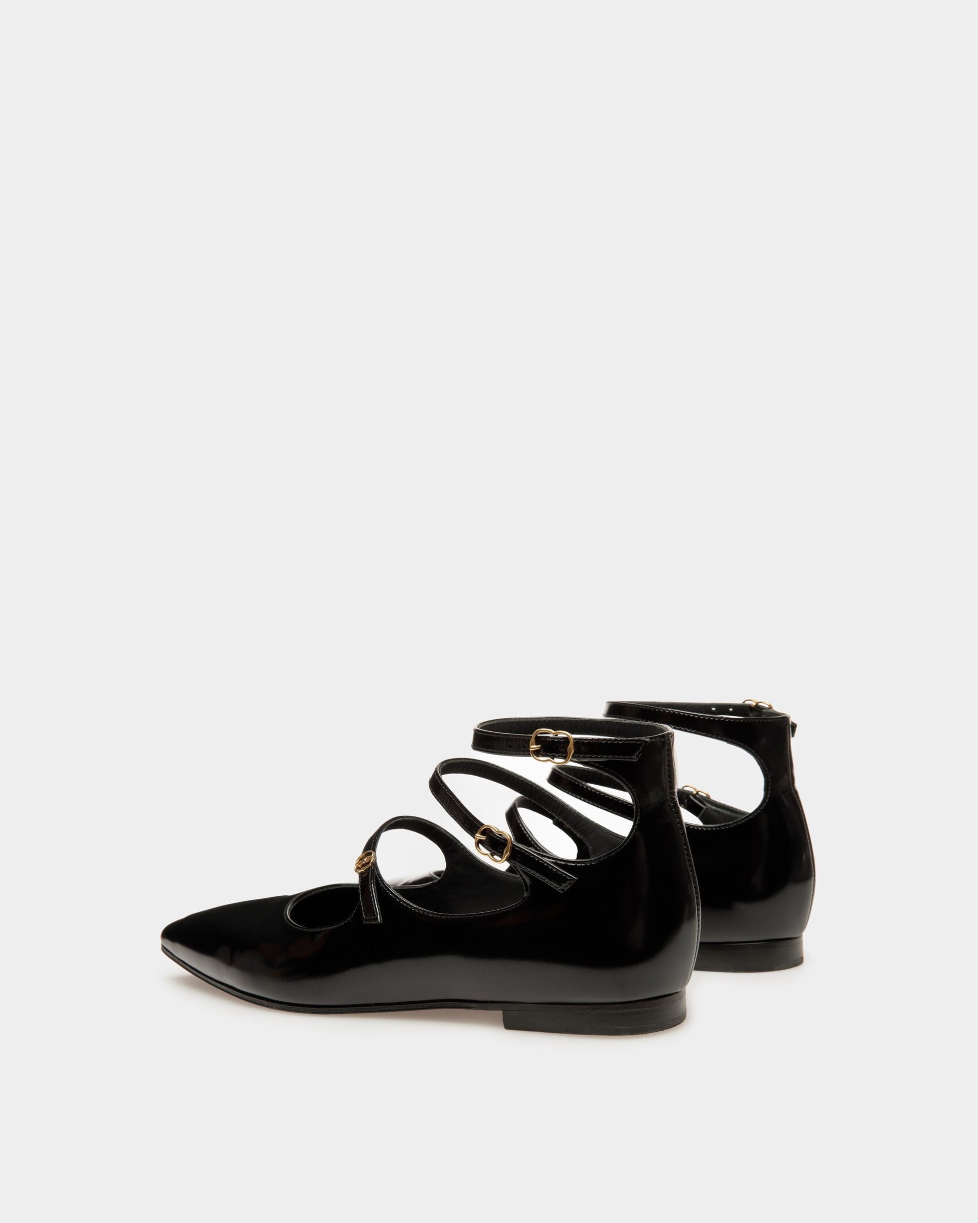 Marilou | Women's Flat Pumps | Black Leather | Bally | Still Life 3/4 Back