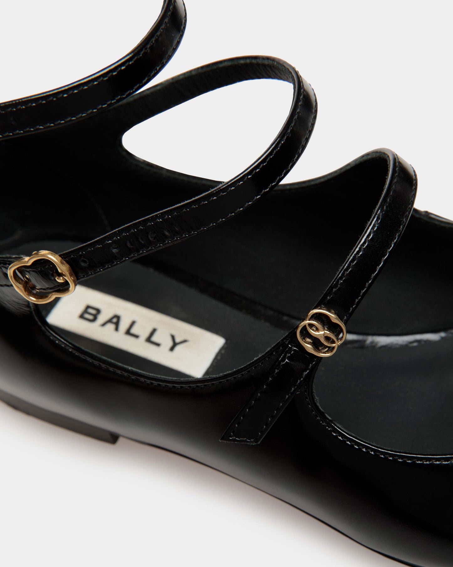 Marilou | Women's Flat Pumps | Black Leather | Bally | Still Life Detail