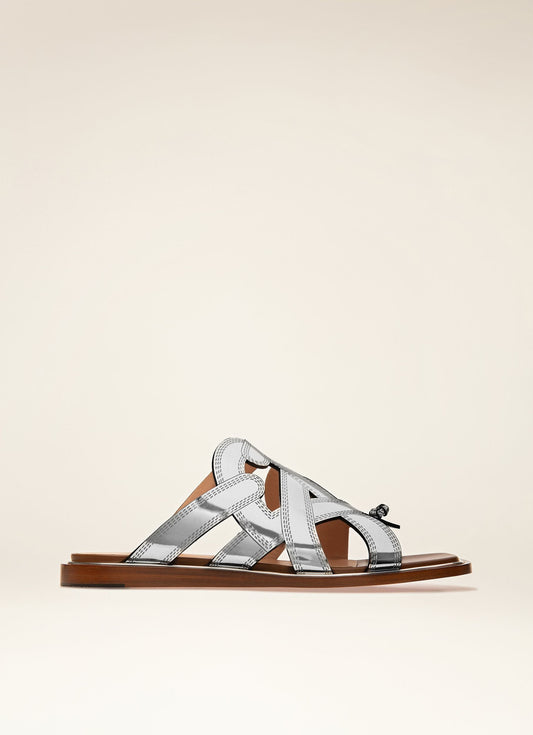 Glada Leather Flat Sandals In Silver