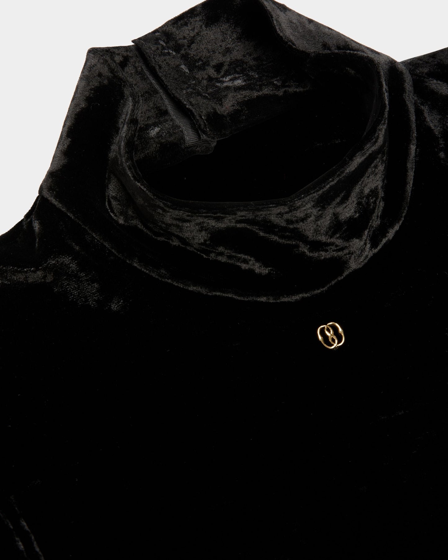 High Neck Bodysuit | Women's Top | Black Velvet Viscose Mix | Bally | On Model Detail