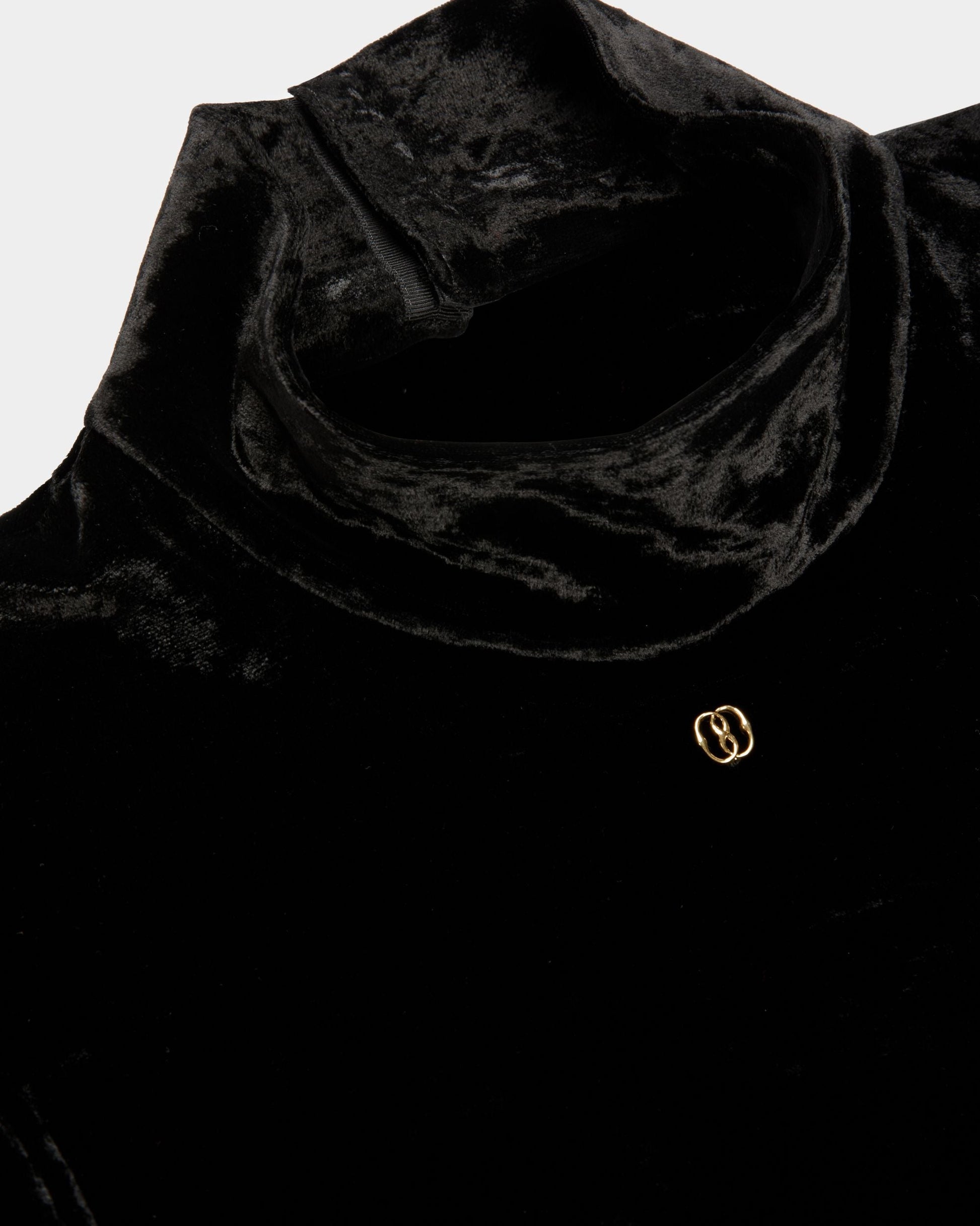 High Neck Bodysuit | Women's Top | Black Velvet Viscose Mix | Bally | On Model Detail