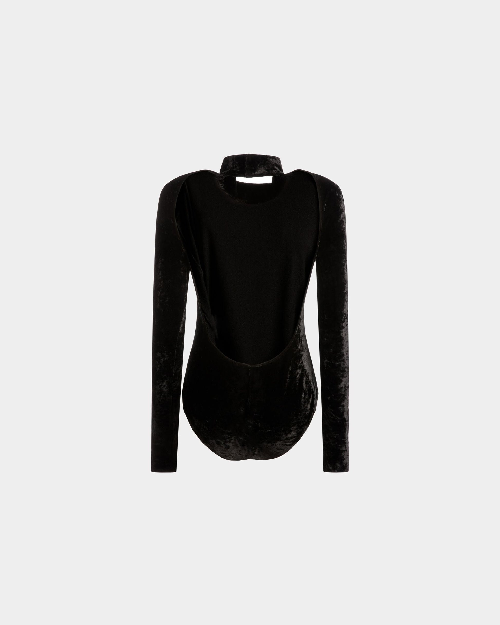 High Neck Bodysuit | Women's Top | Black Velvet Viscose Mix | Bally | Still Life Back