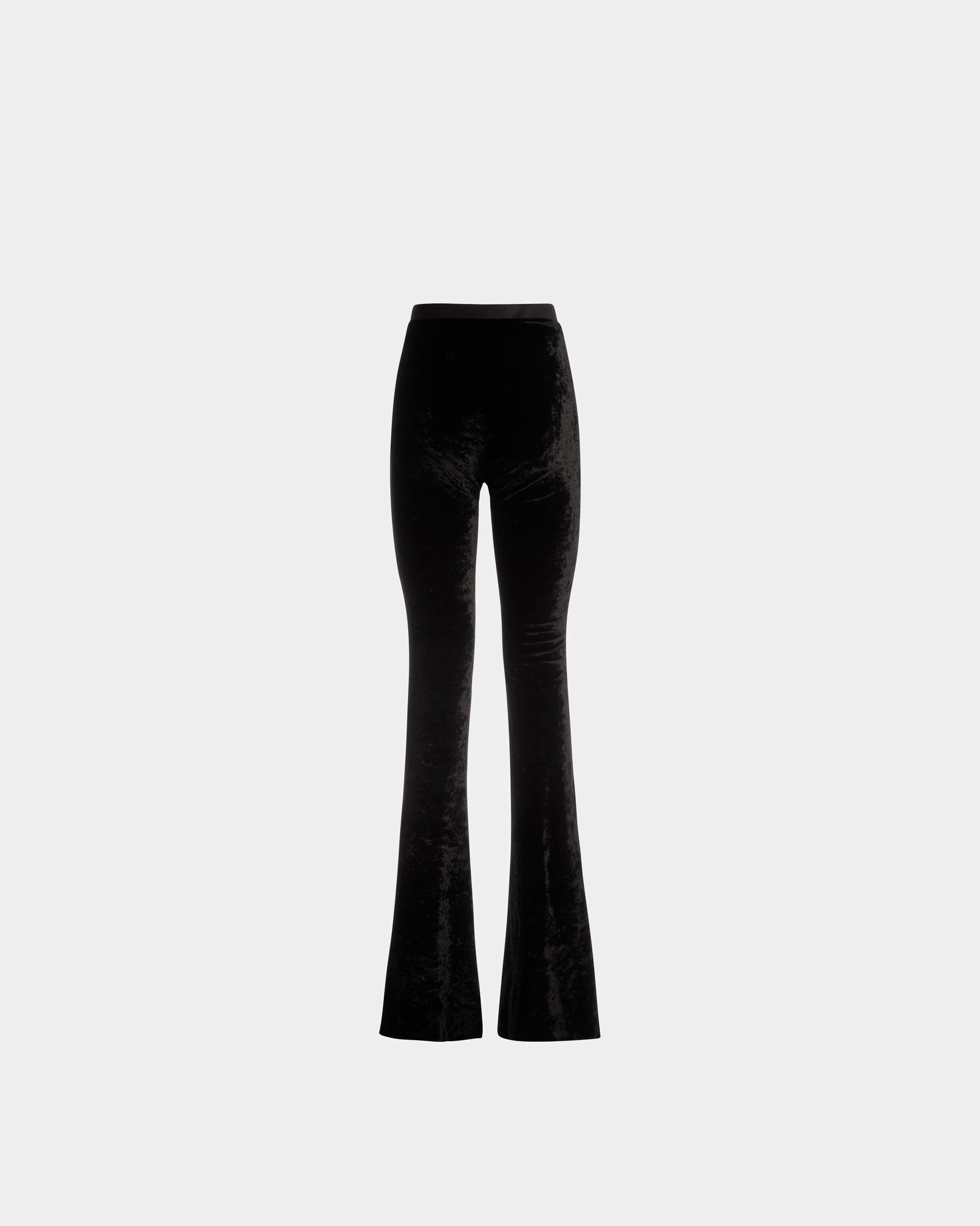 Flared Pants | Women's Pants | Black Velvet Viscose Mix | Bally | Still Life Back