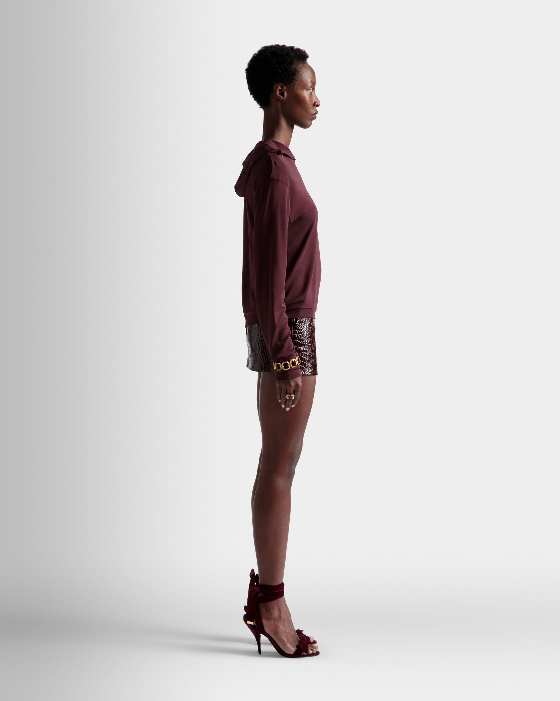 Hooded Sweatshirt | Women's Sweatshirt | Burgundy Fabric | Bally | On Model 3/4 Front