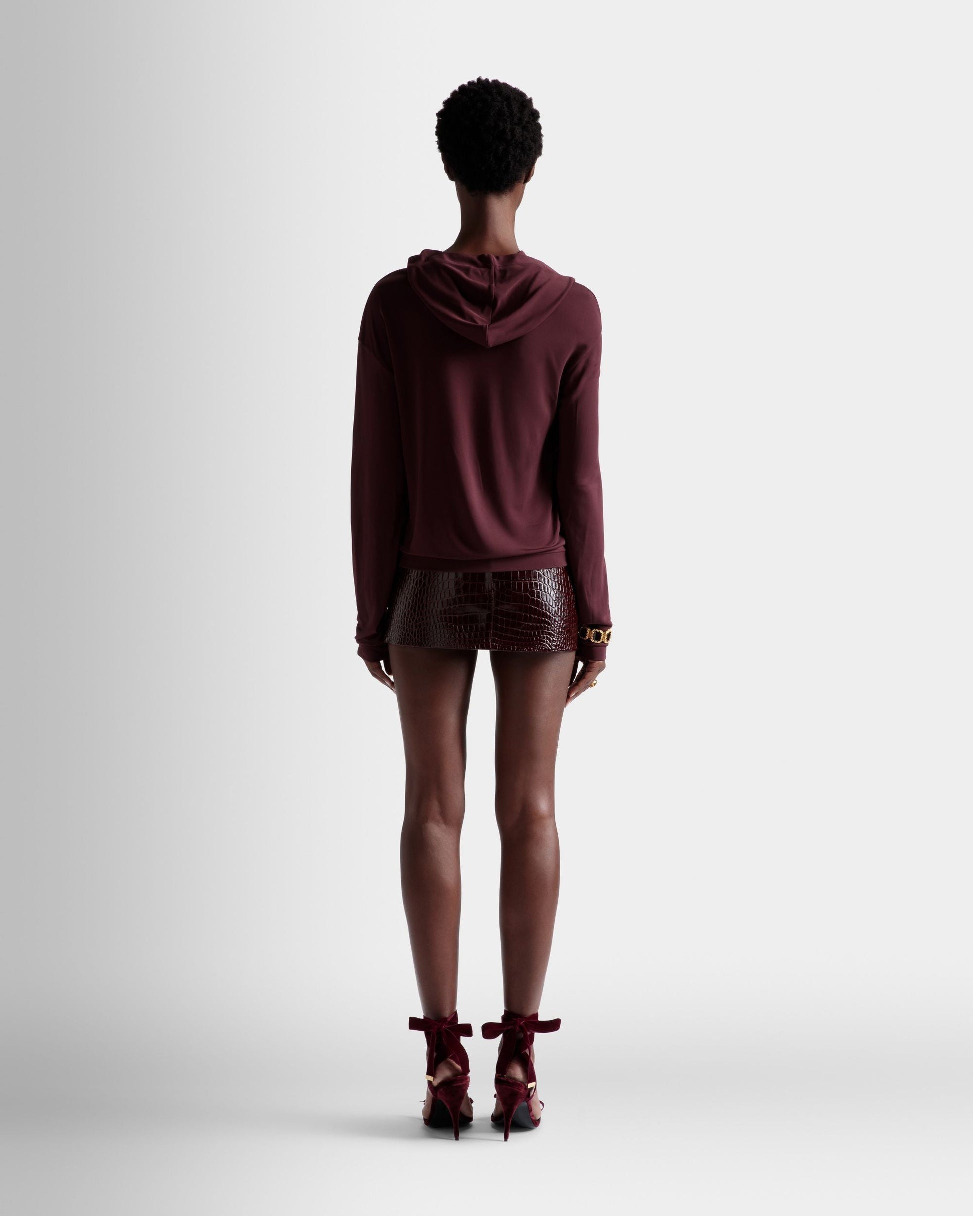 Hooded Sweatshirt | Women's Sweatshirt | Burgundy Fabric | Bally | On Model Back