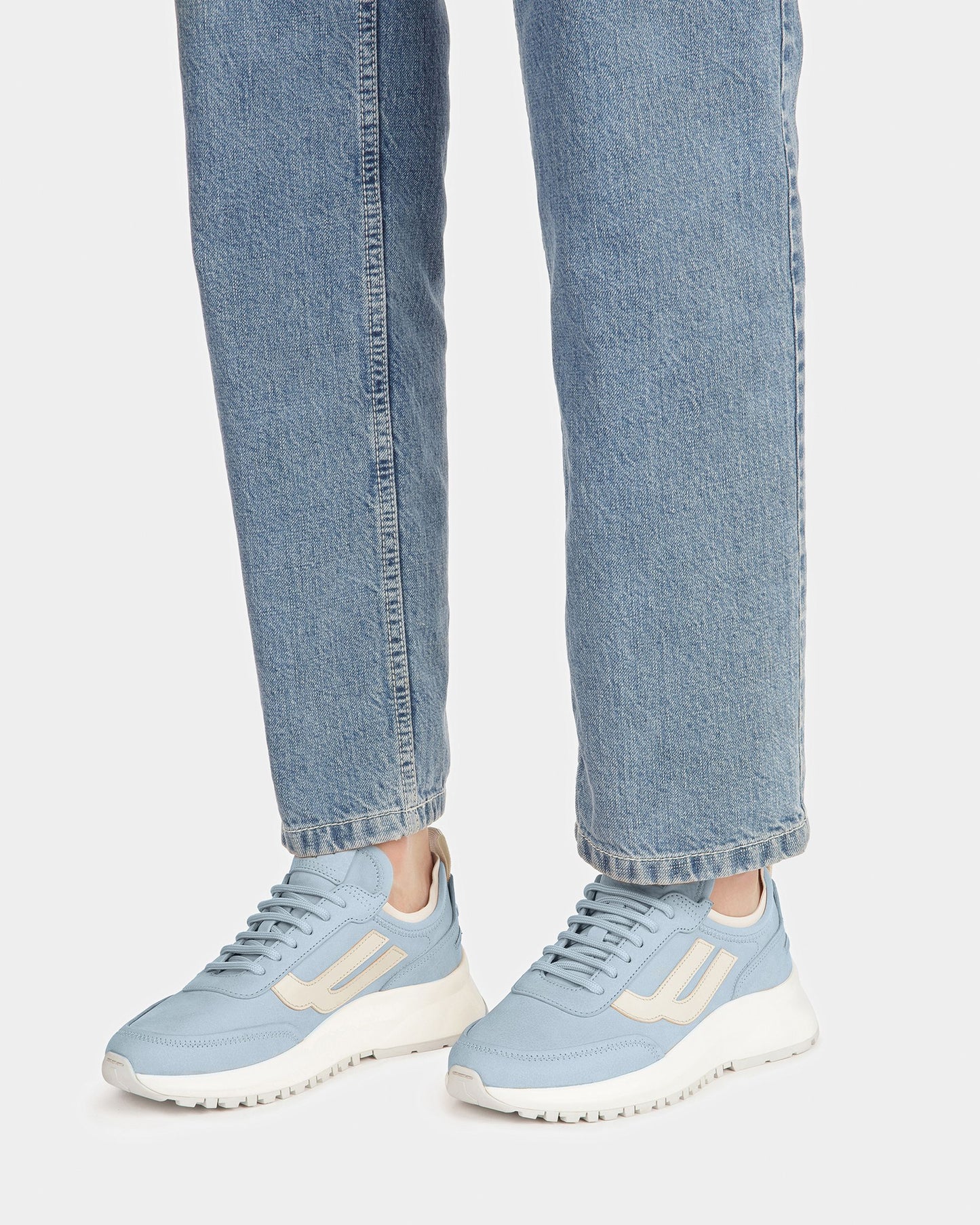 Darys Leather Sneakers In Light Blue And Light Beige