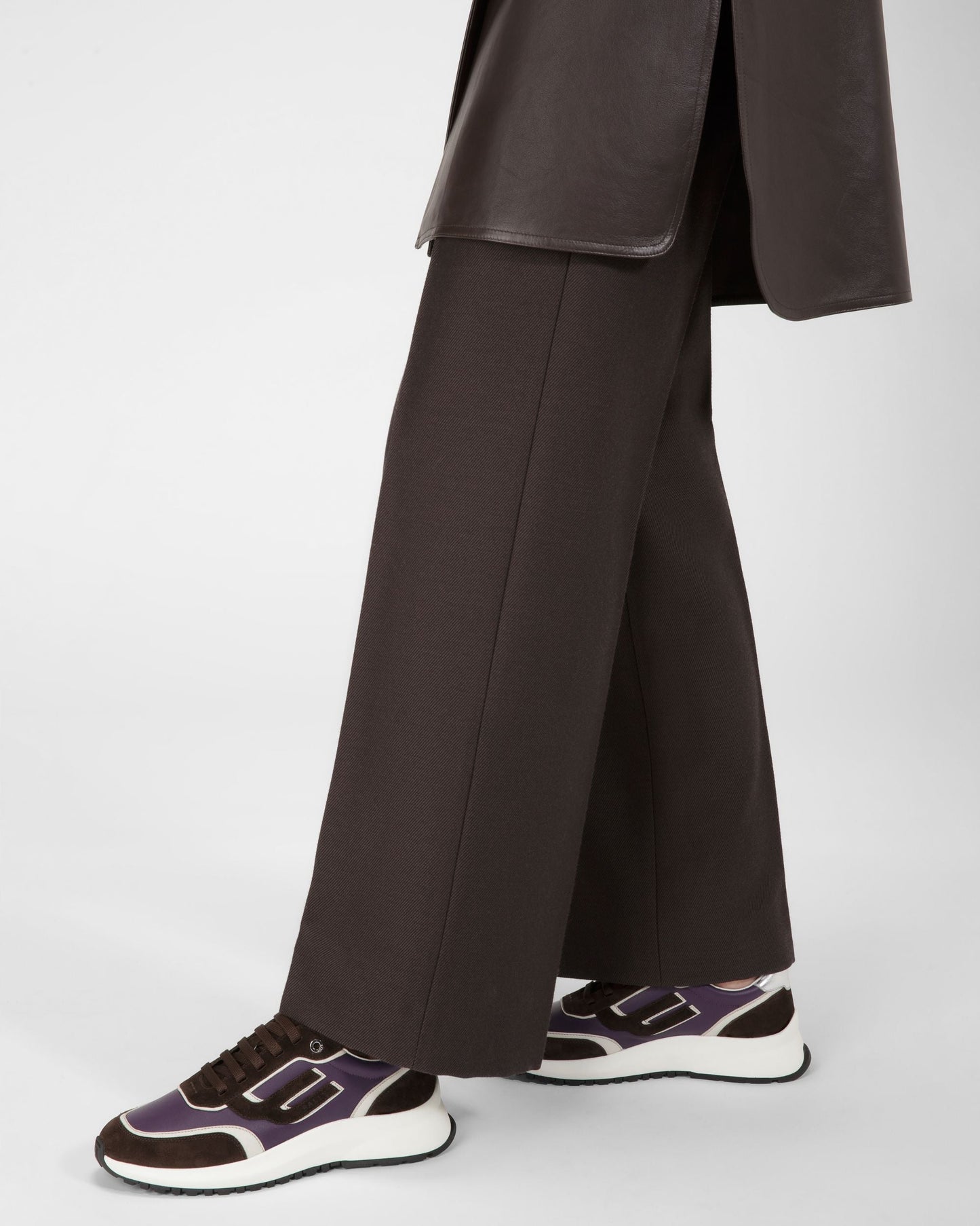 Demmy Leather Sneakers In Ebony Brown And Purple