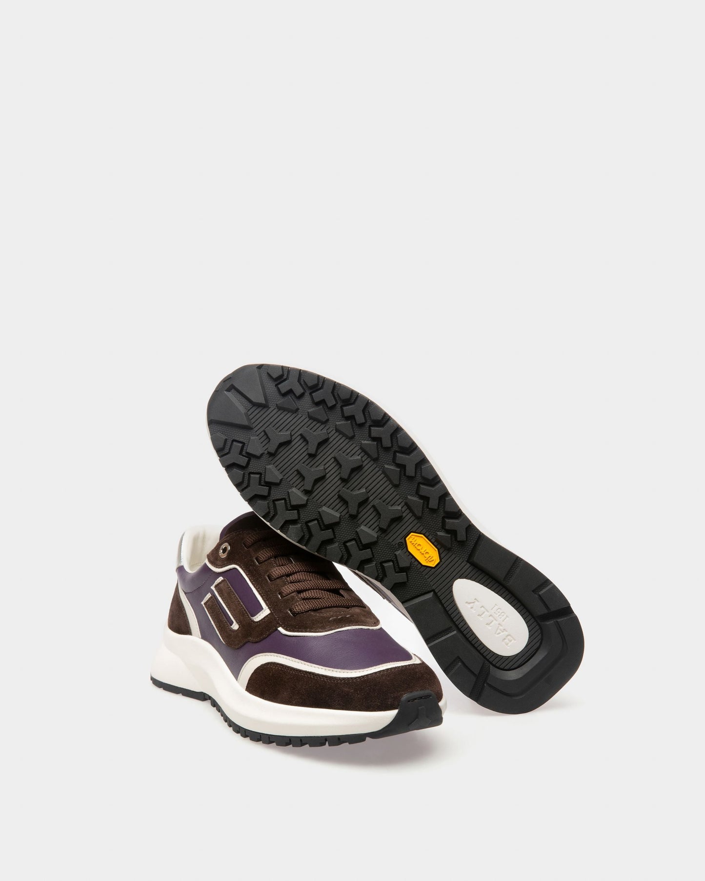 Demmy Leather Sneakers In Ebony Brown And Purple
