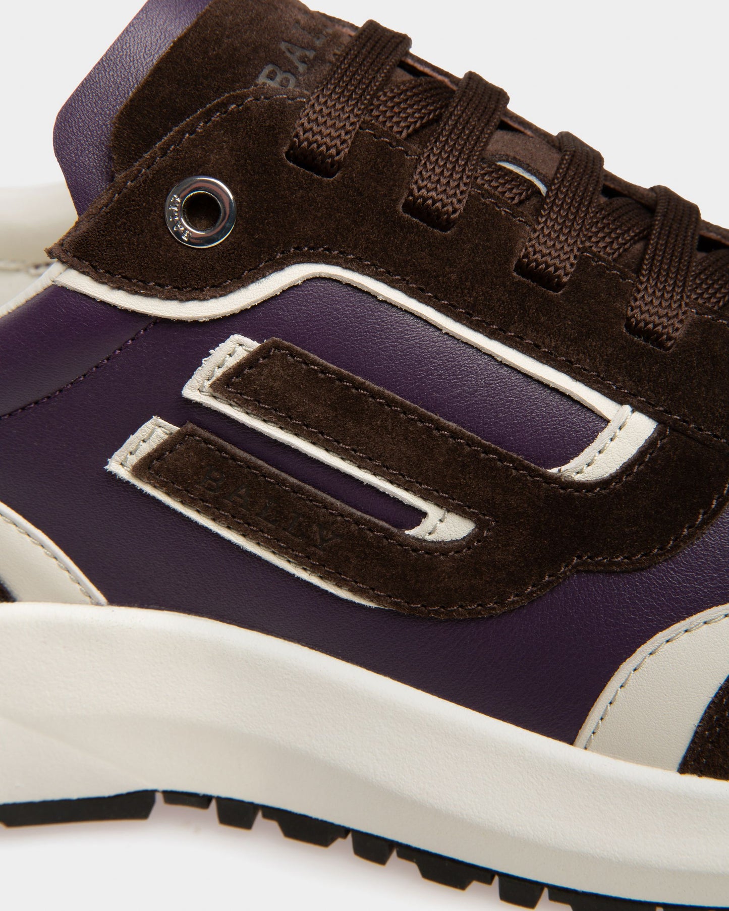 Demmy Leather Sneakers In Ebony Brown And Purple