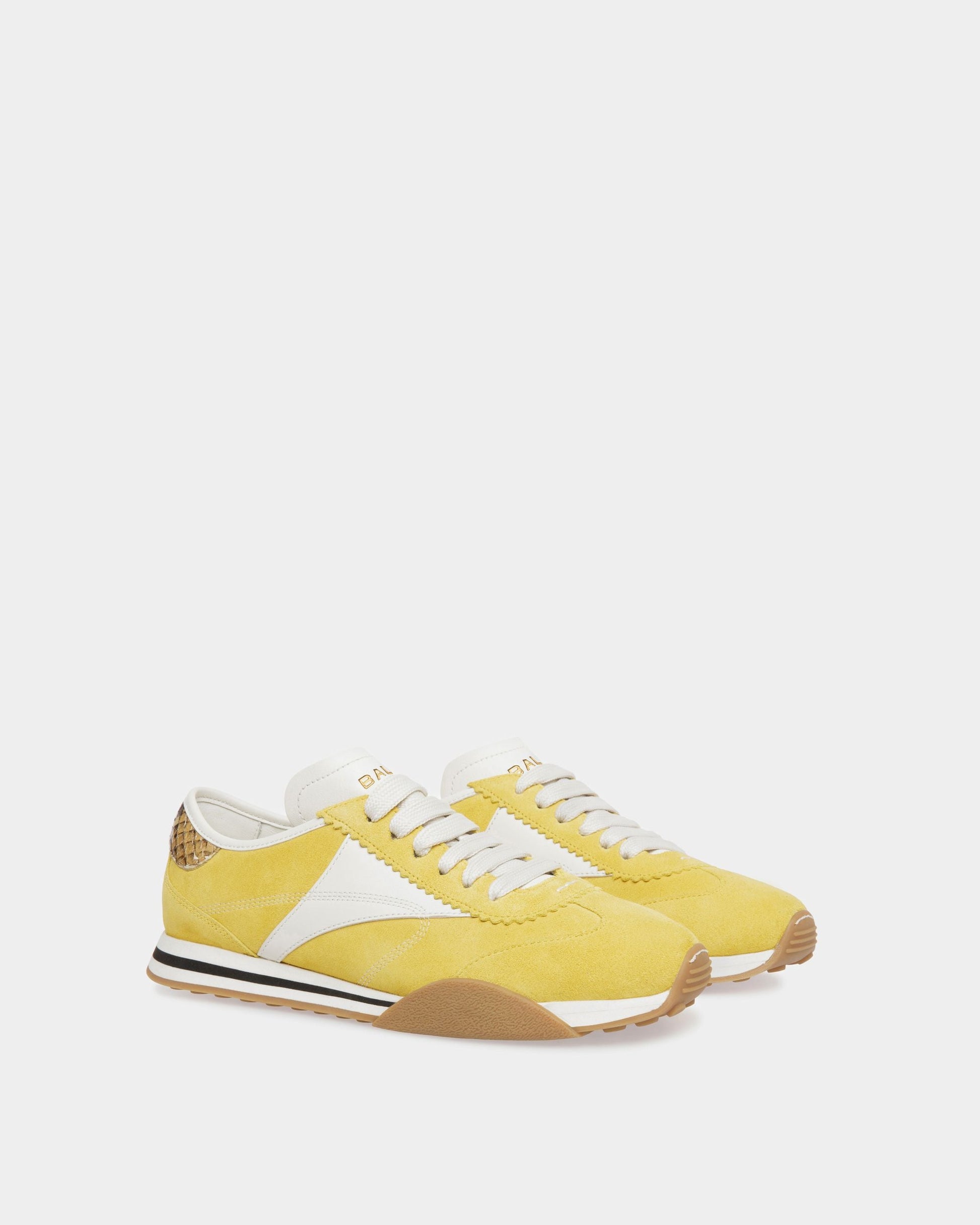 Sonney | Women's Sneakers | Yellow And White Leather | Bally | Still Life 3/4 Front