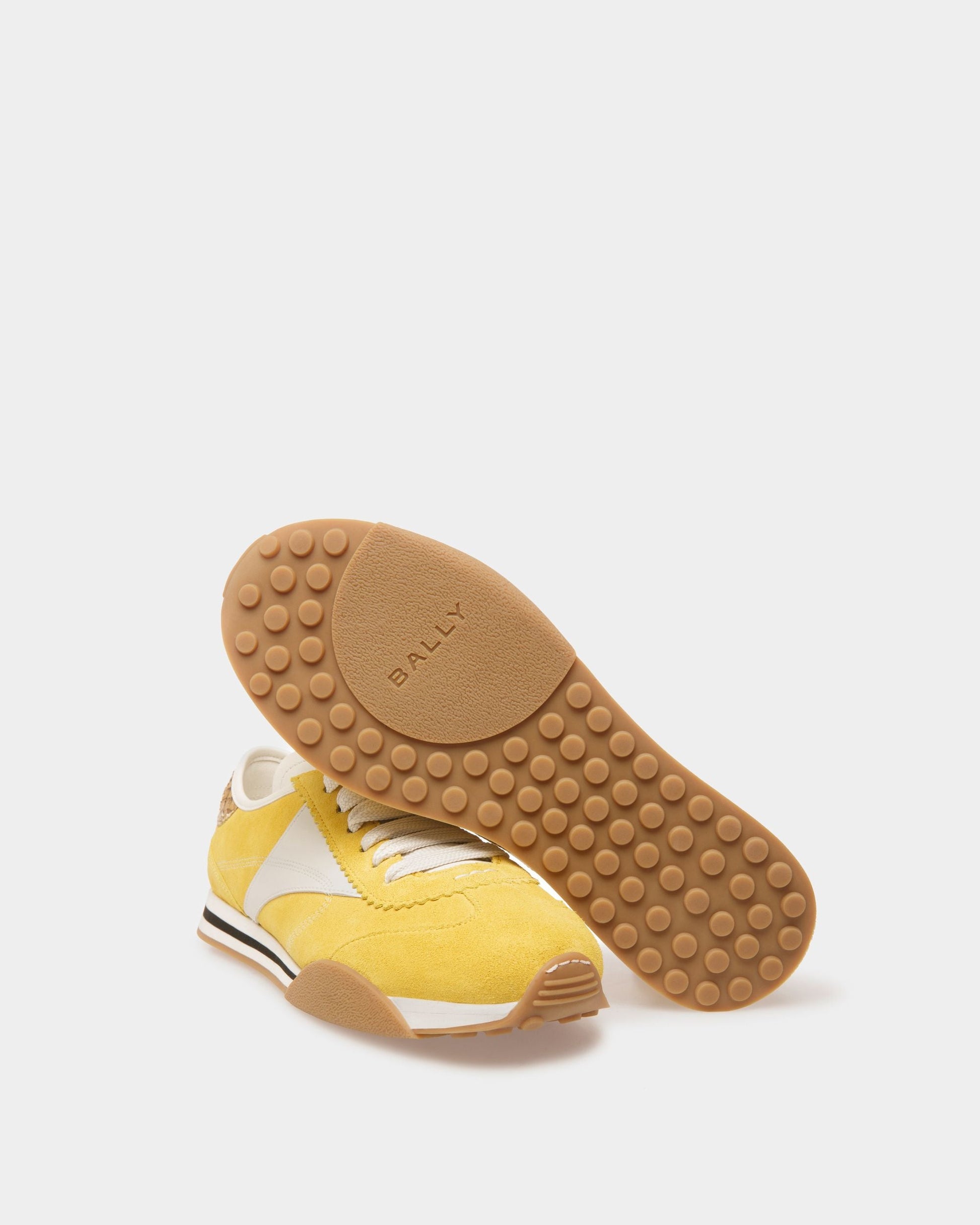 Sonney | Women's Sneakers | Yellow And White Leather | Bally | Still Life 3/4 Back