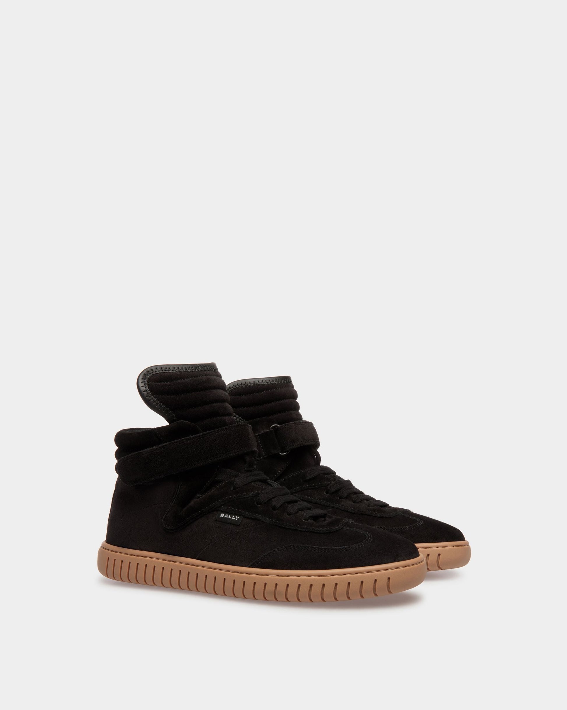 Parrel Mid | Women's Sneakers | Black And Amber Leather | Bally | Still Life 3/4 Front