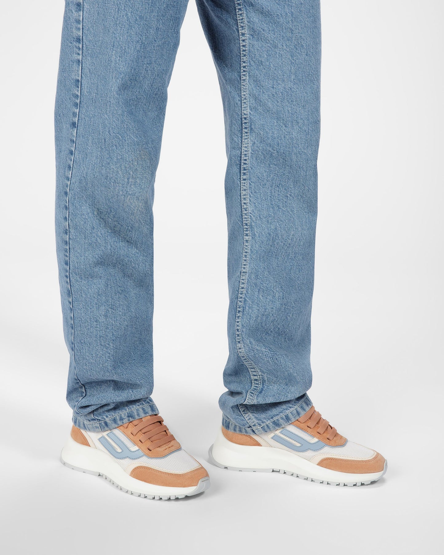 Demmy Leather And Fabric Sneakers In Peach