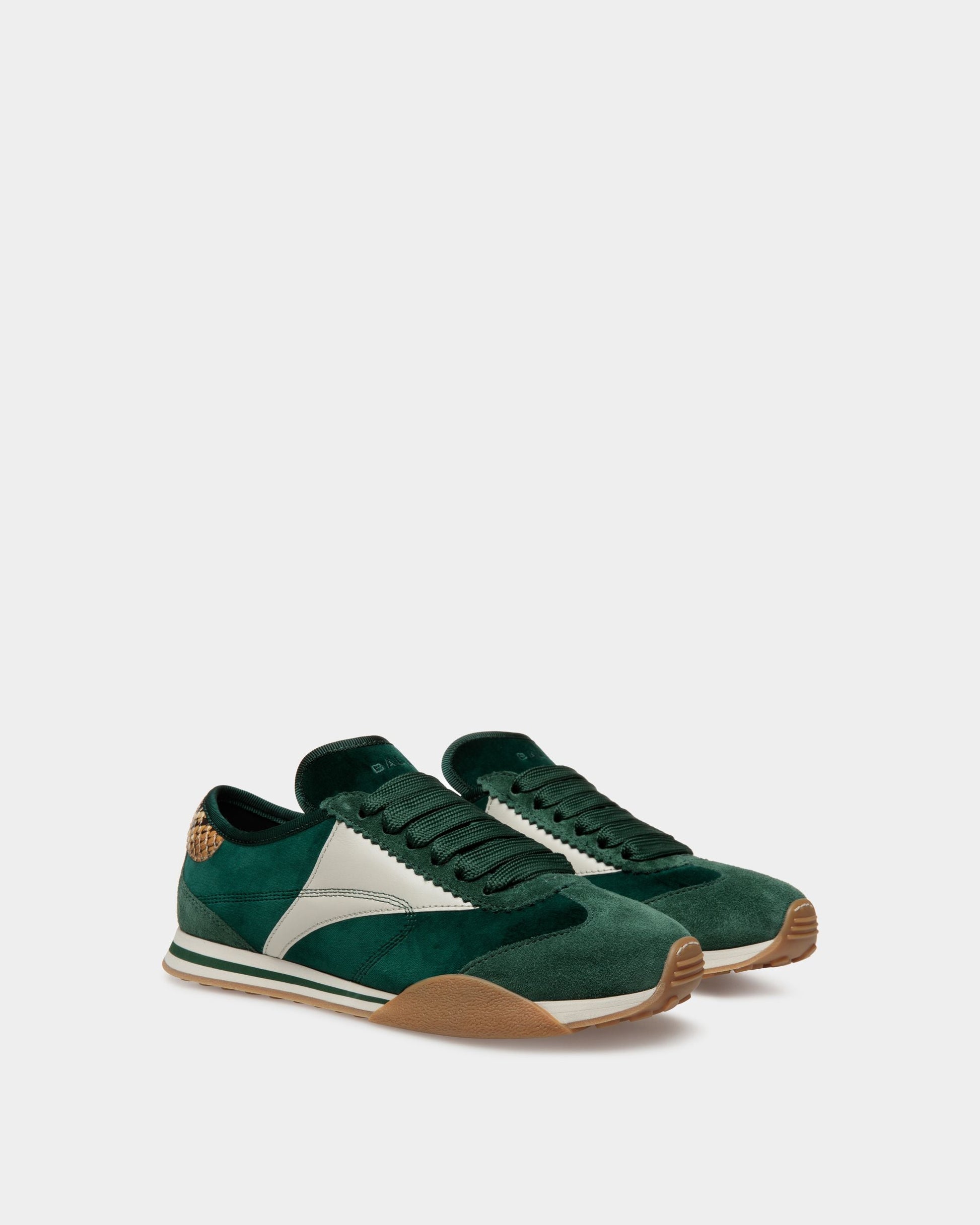 Sonney | Women's Sneakers | Peppermint And Dusty White Leather And Cotton | Bally | Still Life 3/4 Front