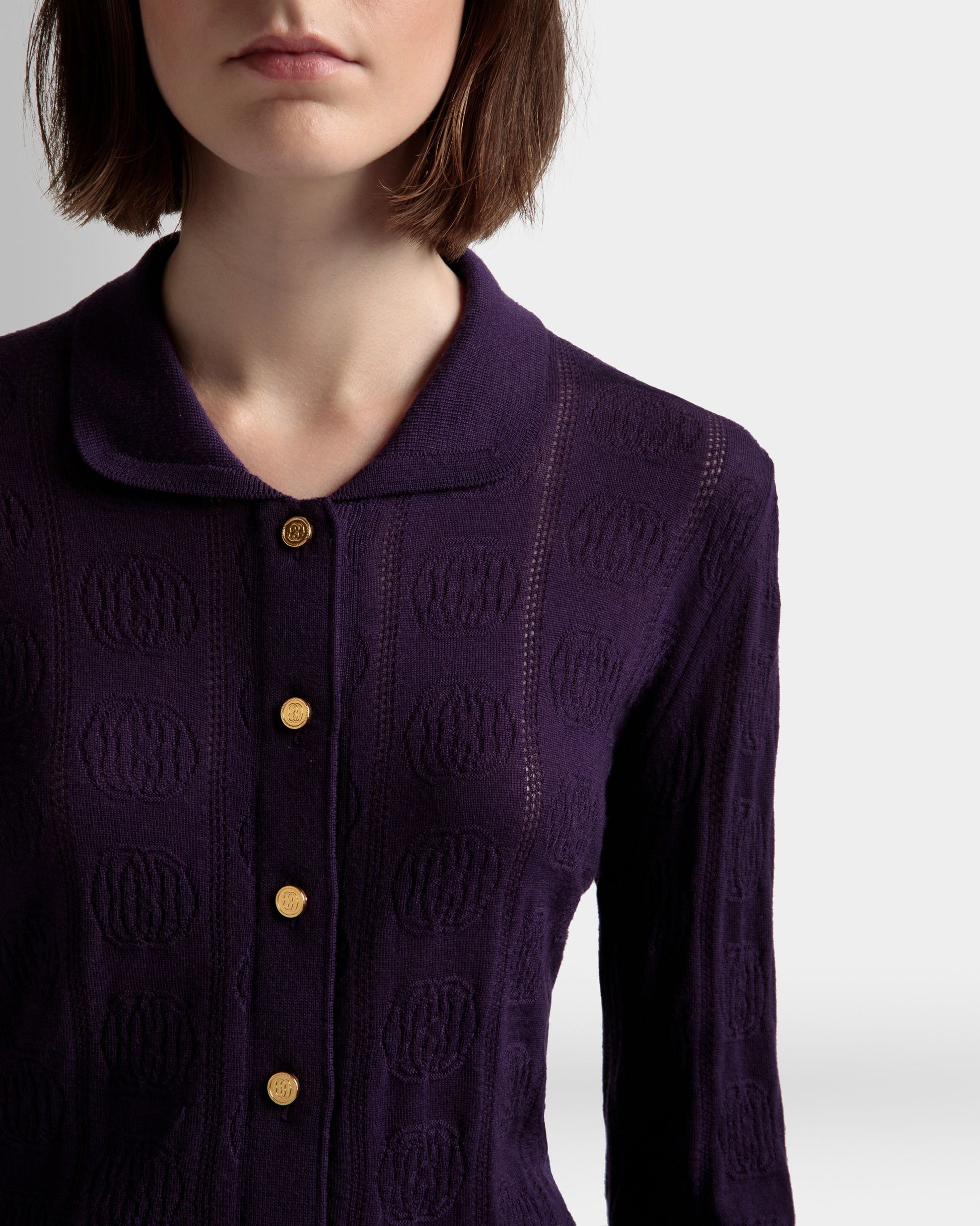 Knit Detail Long Sleeve Polo | Women's Roll Neck | Orchid Wool | Bally | On Model Detail