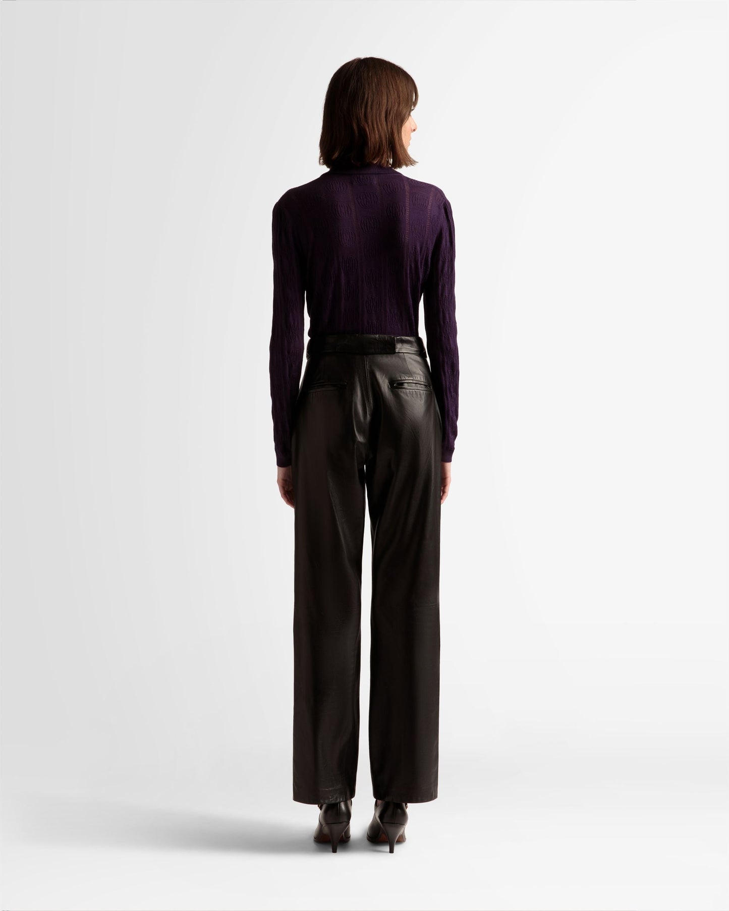 Knit Detail Long Sleeve Polo | Women's Roll Neck | Orchid Wool | Bally | On Model Back