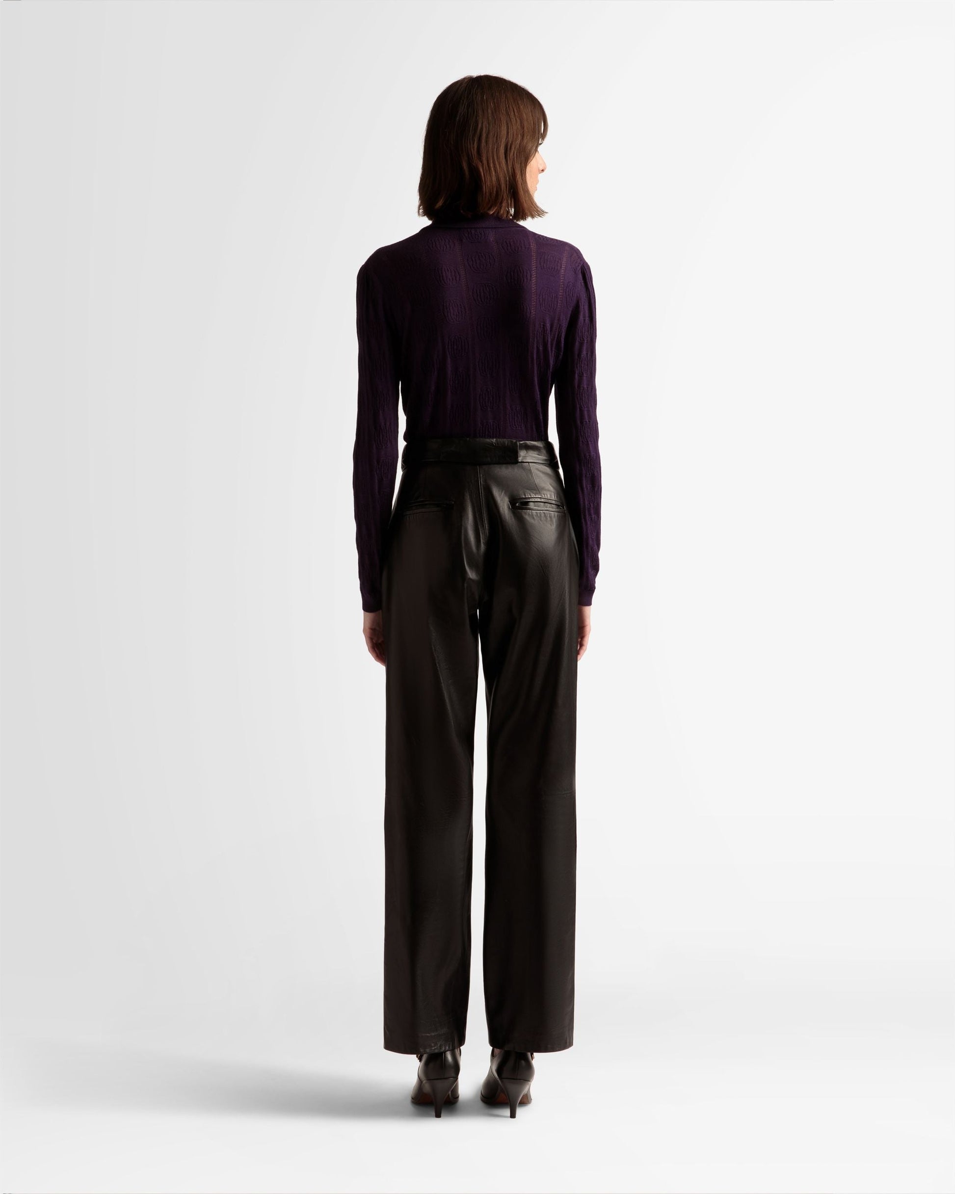 Knit Detail Long Sleeve Polo | Women's Roll Neck | Orchid Wool | Bally | On Model Back