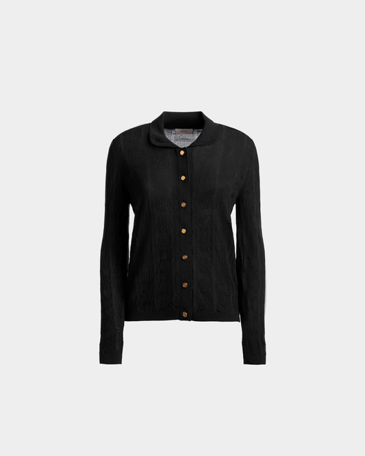 Knit Detail Long Sleeve Polo | Women's Roll Neck | Black Wool | Bally | Still Life Front