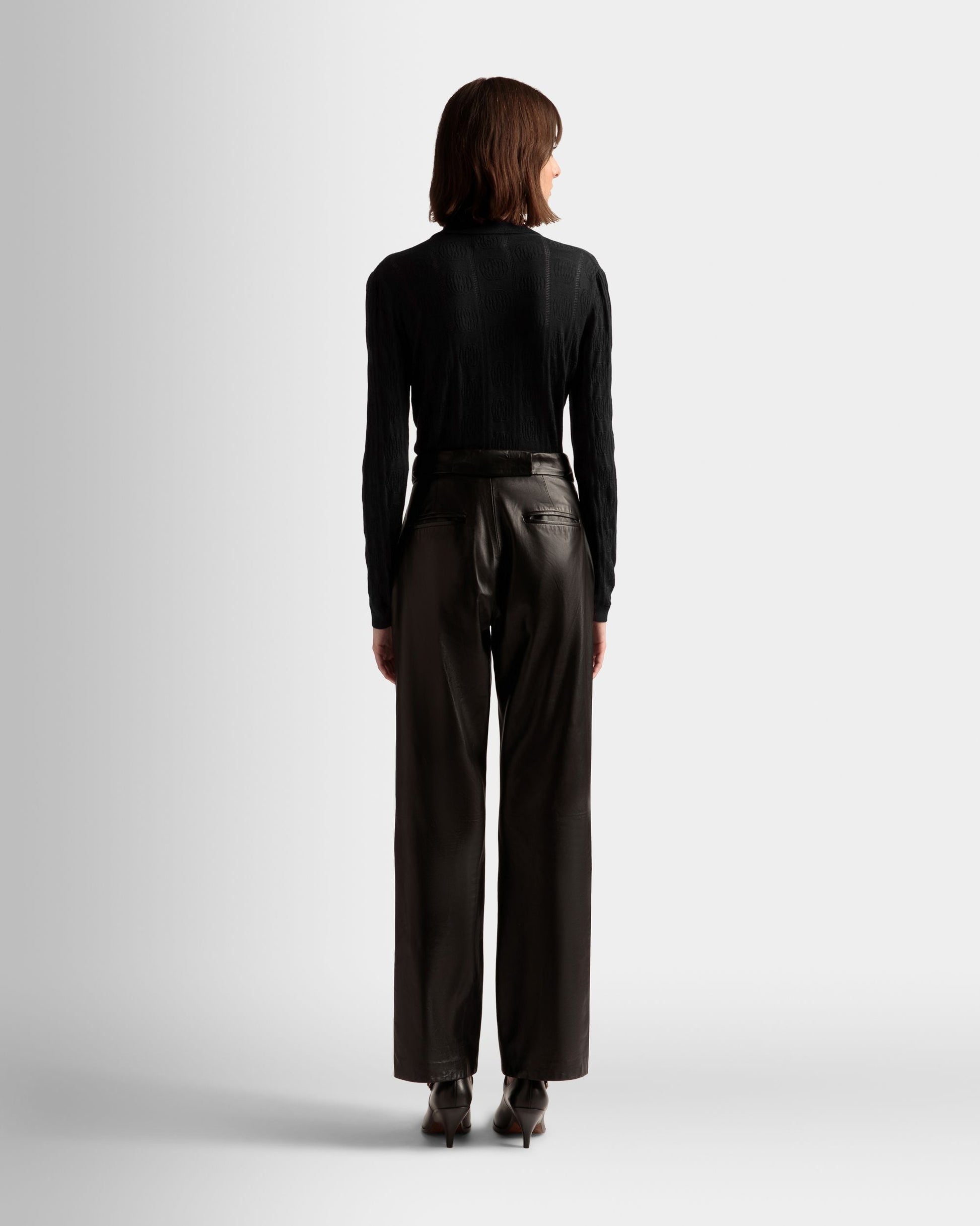 Knit Detail Long Sleeve Polo | Women's Roll Neck | Black Wool | Bally | On Model Back