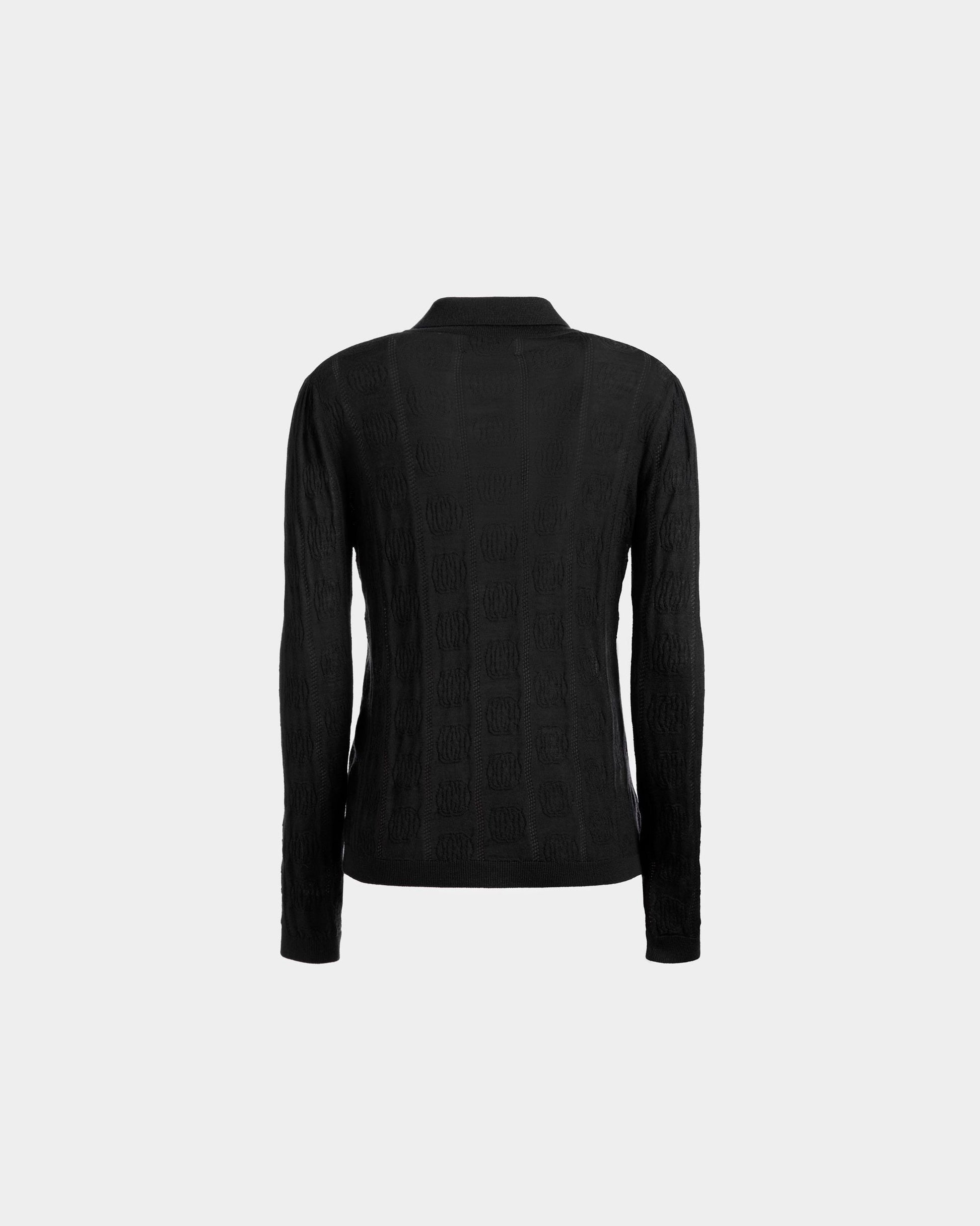 Knit Detail Long Sleeve Polo | Women's Roll Neck | Black Wool | Bally | Still Life Back