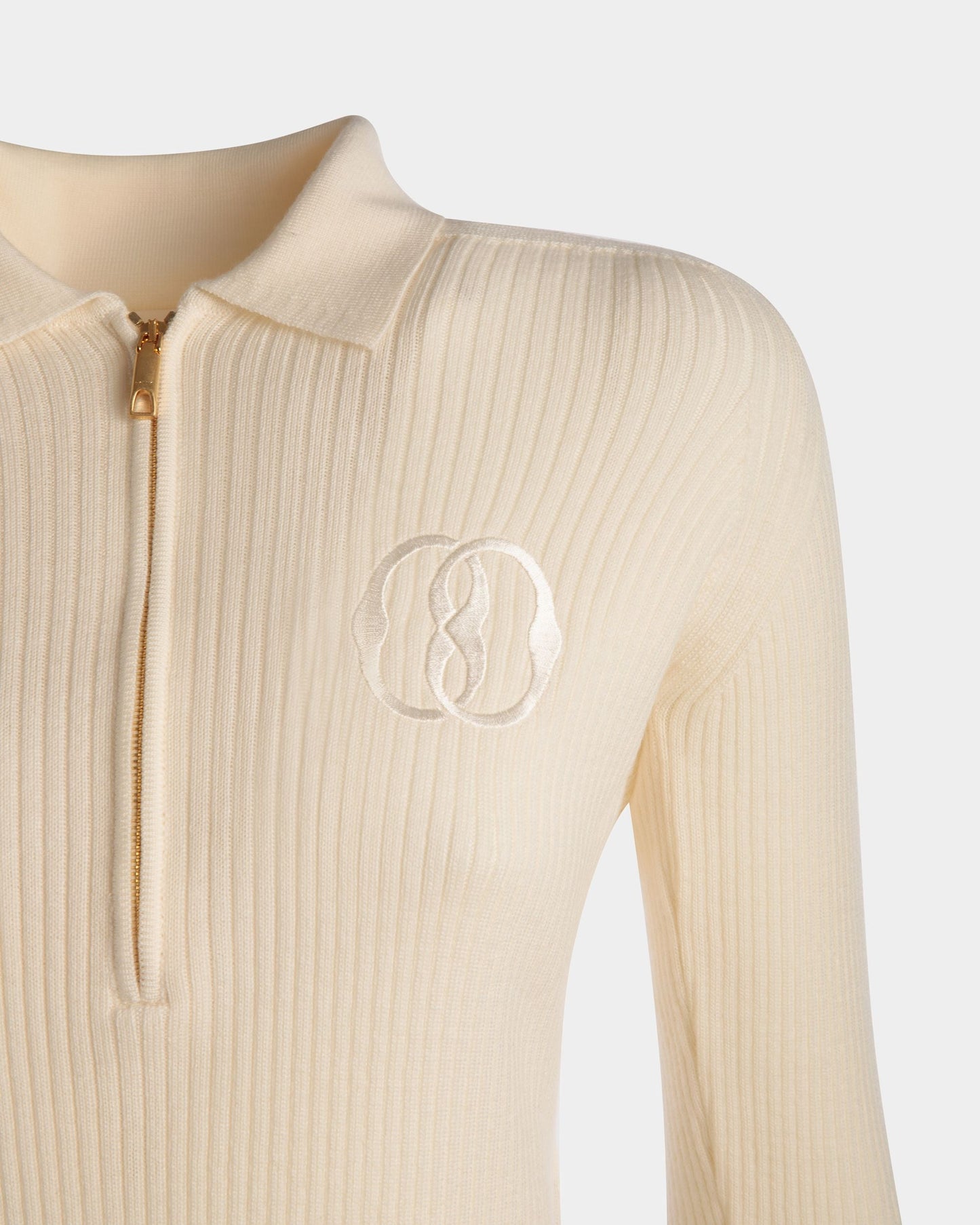 Long Sleeve Polo | Women's Polo Shirt | Bone Wool | Bally | On Model Detail