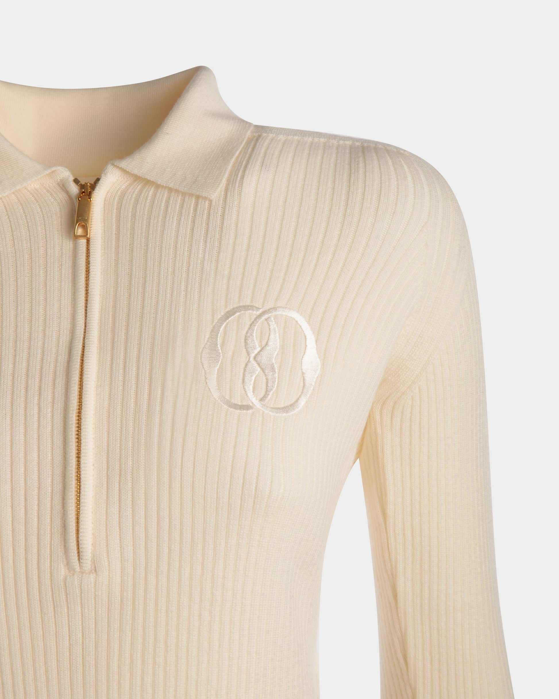 Long Sleeve Polo | Women's Polo Shirt | Bone Wool | Bally | On Model Detail