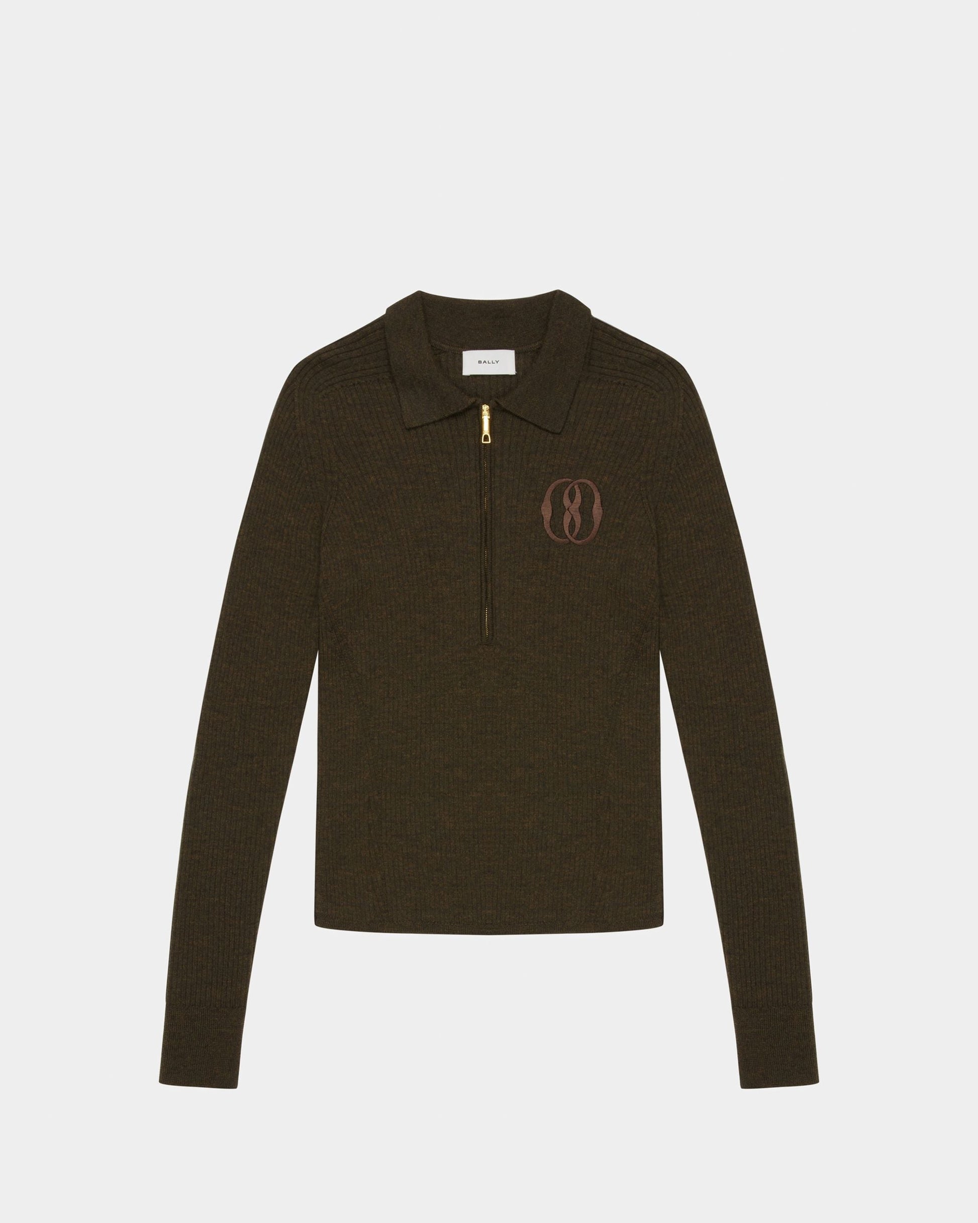 Long Sleeve Polo | Women's Polo Shirt | Kelly Green Wool | Bally | Still Life Front