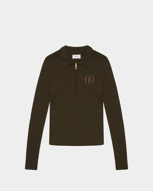 Long Sleeve Polo | Women's Polo Shirt | Kelly Green Wool | Bally | Still Life Front