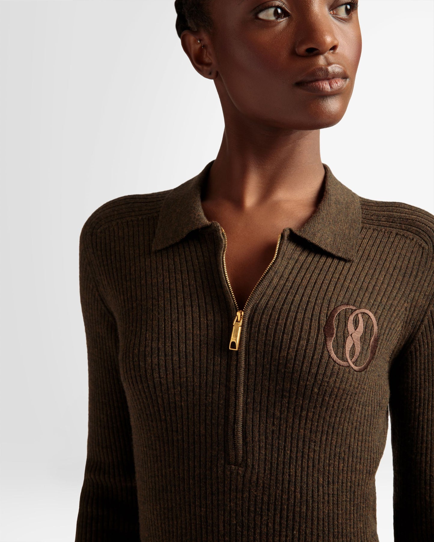 Long Sleeve Polo | Women's Polo Shirt | Kelly Green Wool | Bally | On Model Detail
