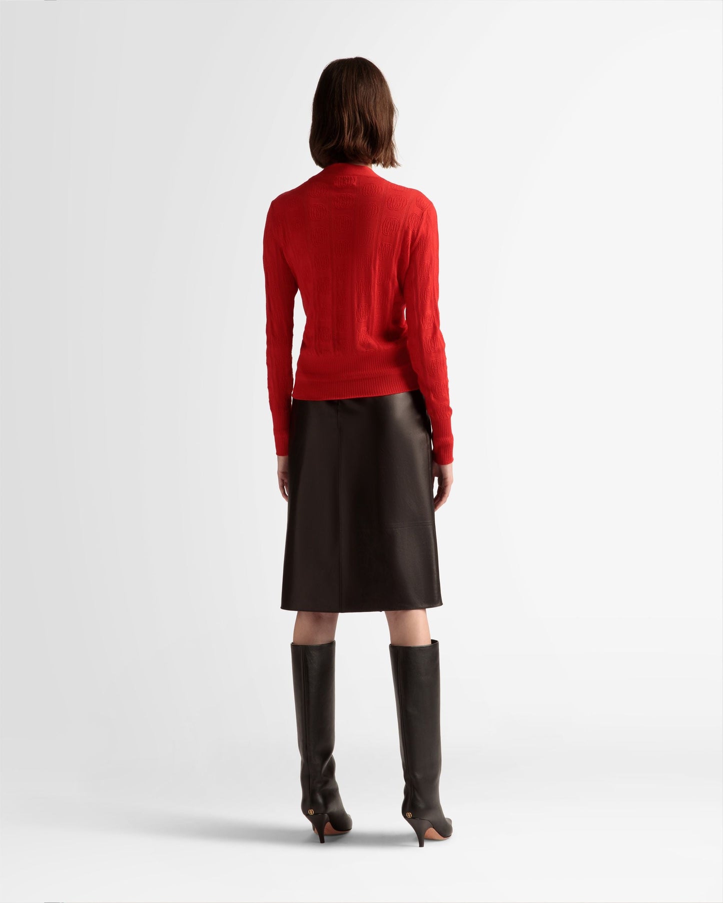 Knit Detail Cardigan | Women's Cardigan | Deep Ruby Wool | Bally | On Model Back