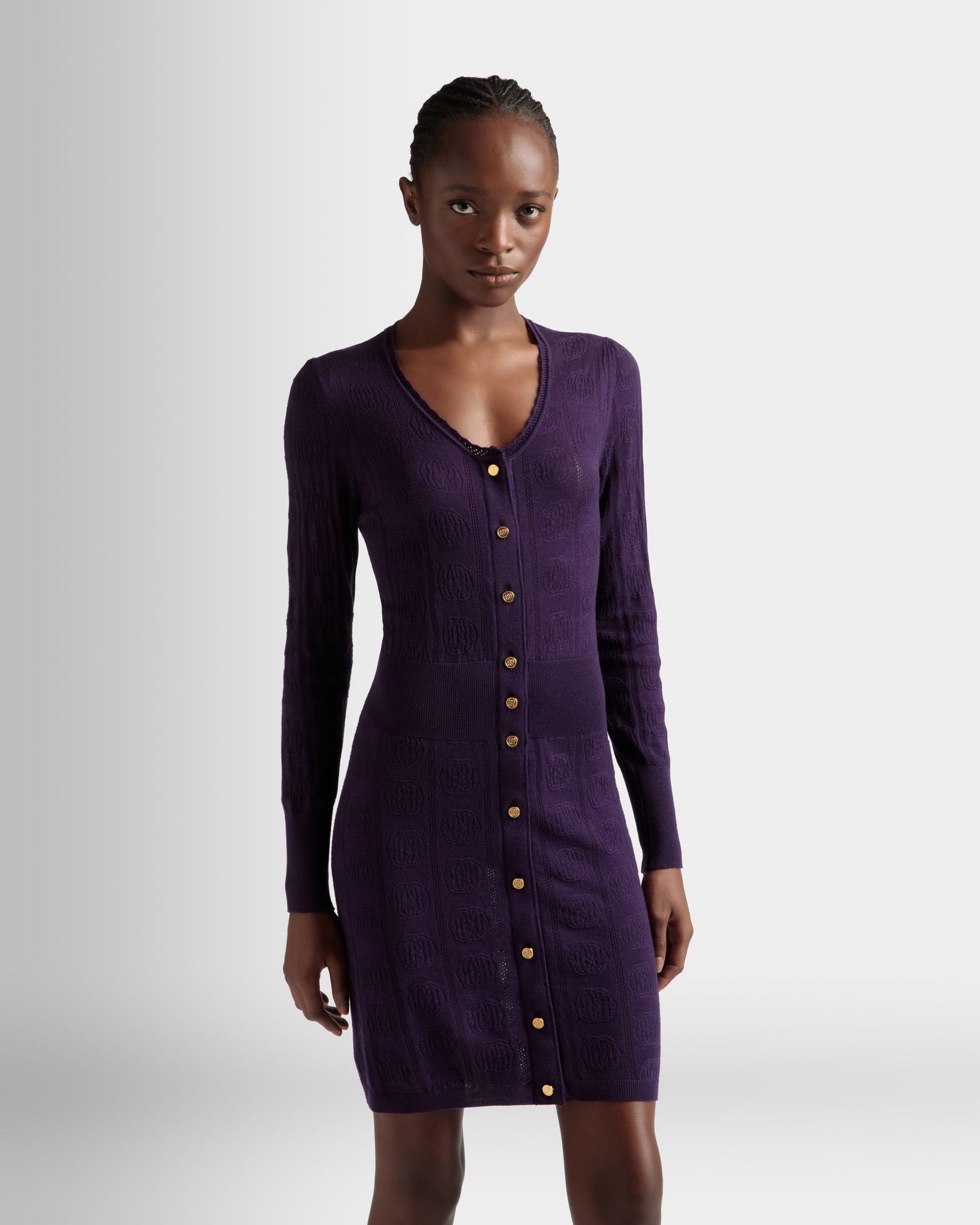 Knit Detail Dress | Women's Dress | Orchid Wool | Bally | On Model Close Up