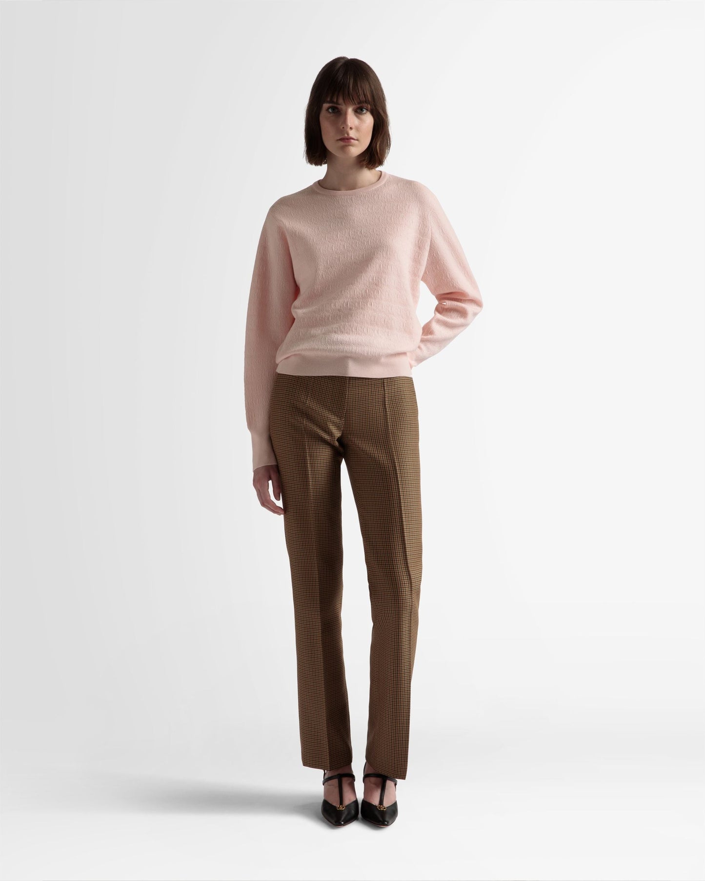 Crew Neck Sweater | Women's Sweater | Dusty Petal Wool | Bally | On Model Front