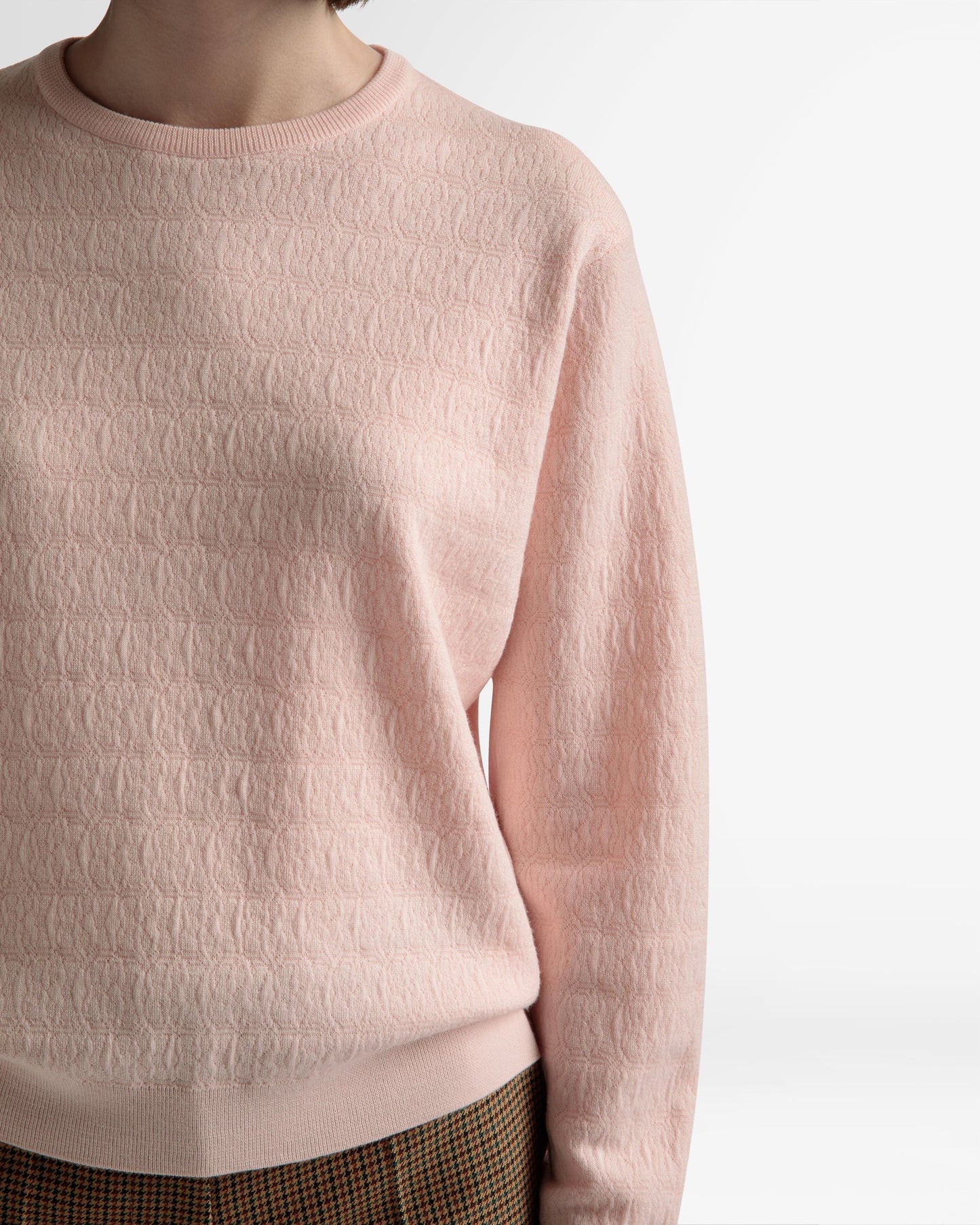 Crew Neck Sweater | Women's Sweater | Dusty Petal Wool | Bally | On Model Detail